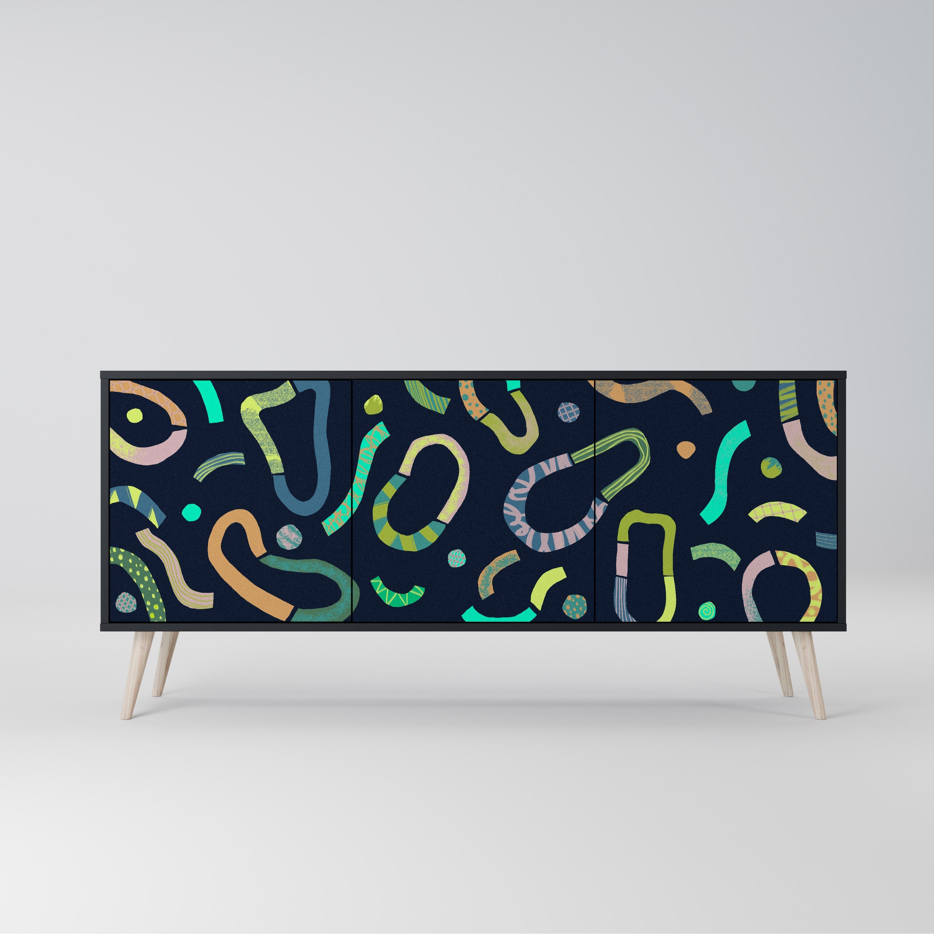 CONTRAST DANCE Aparador de 3 Portas em Acabamento Preto