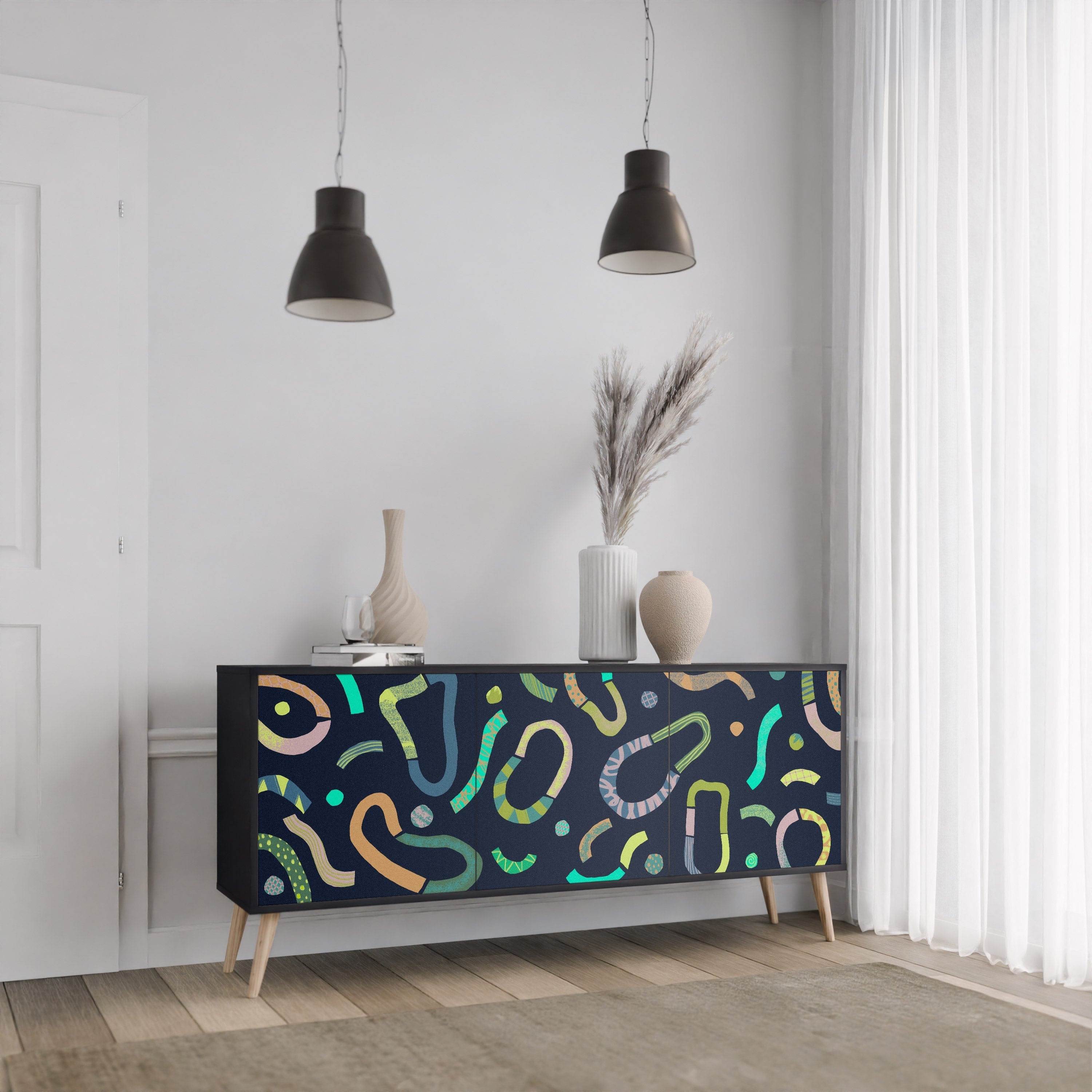 CONTRAST DANCE Aparador de 3 Portas em Acabamento Preto