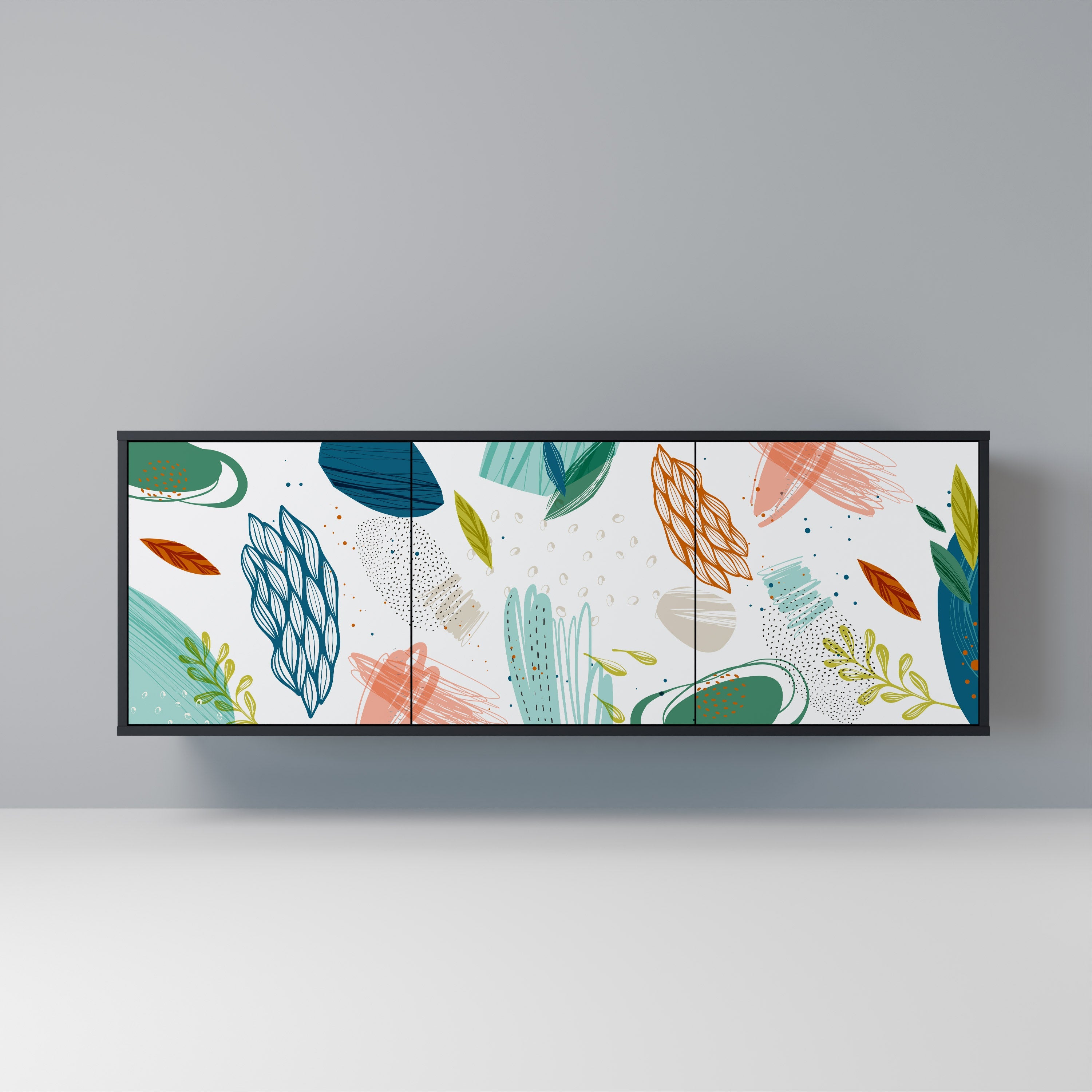 BOTANICAL HURRICANE Aparador de 3 Portas em Acabamento Preto