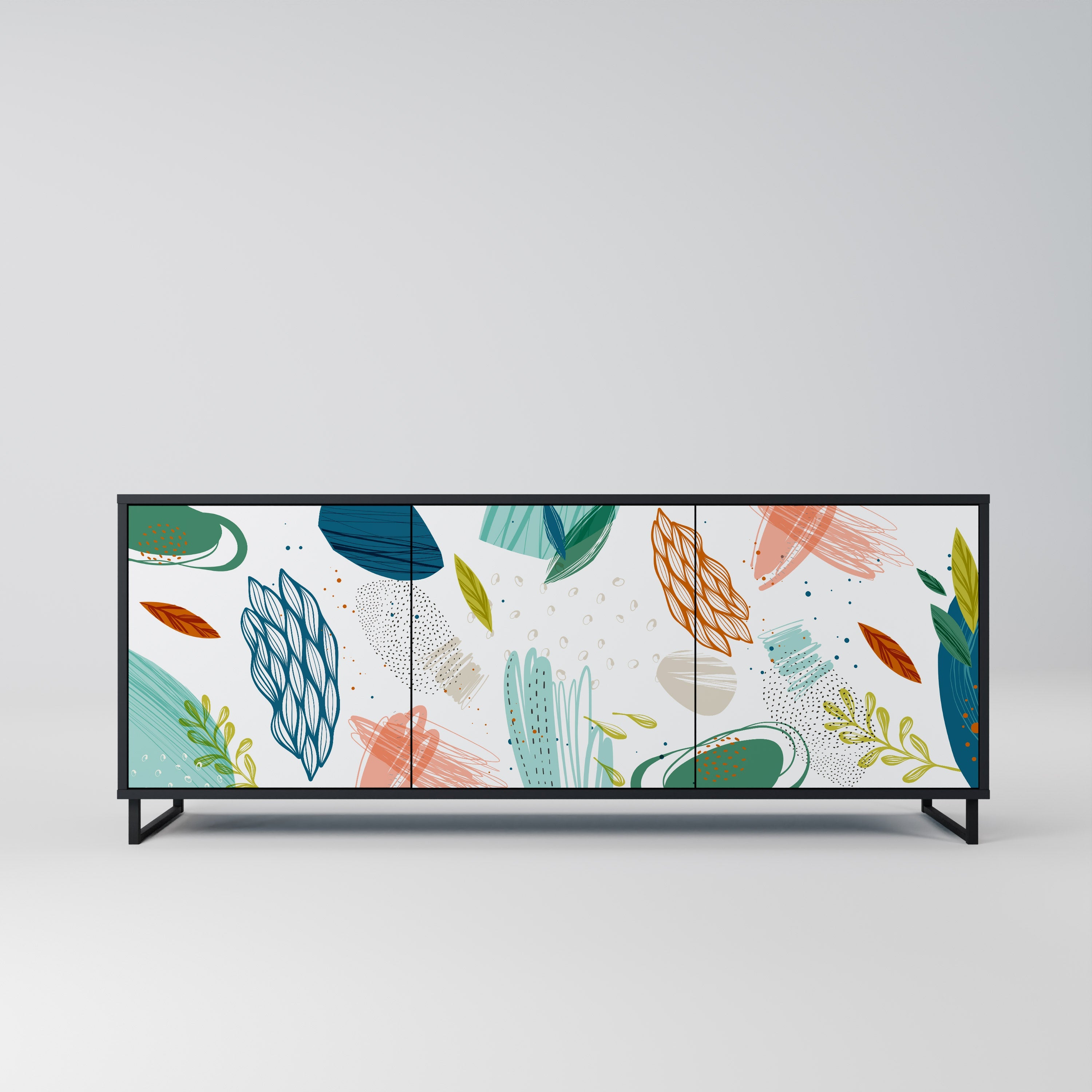 BOTANICAL HURRICANE Aparador de 3 Portas em Acabamento Preto