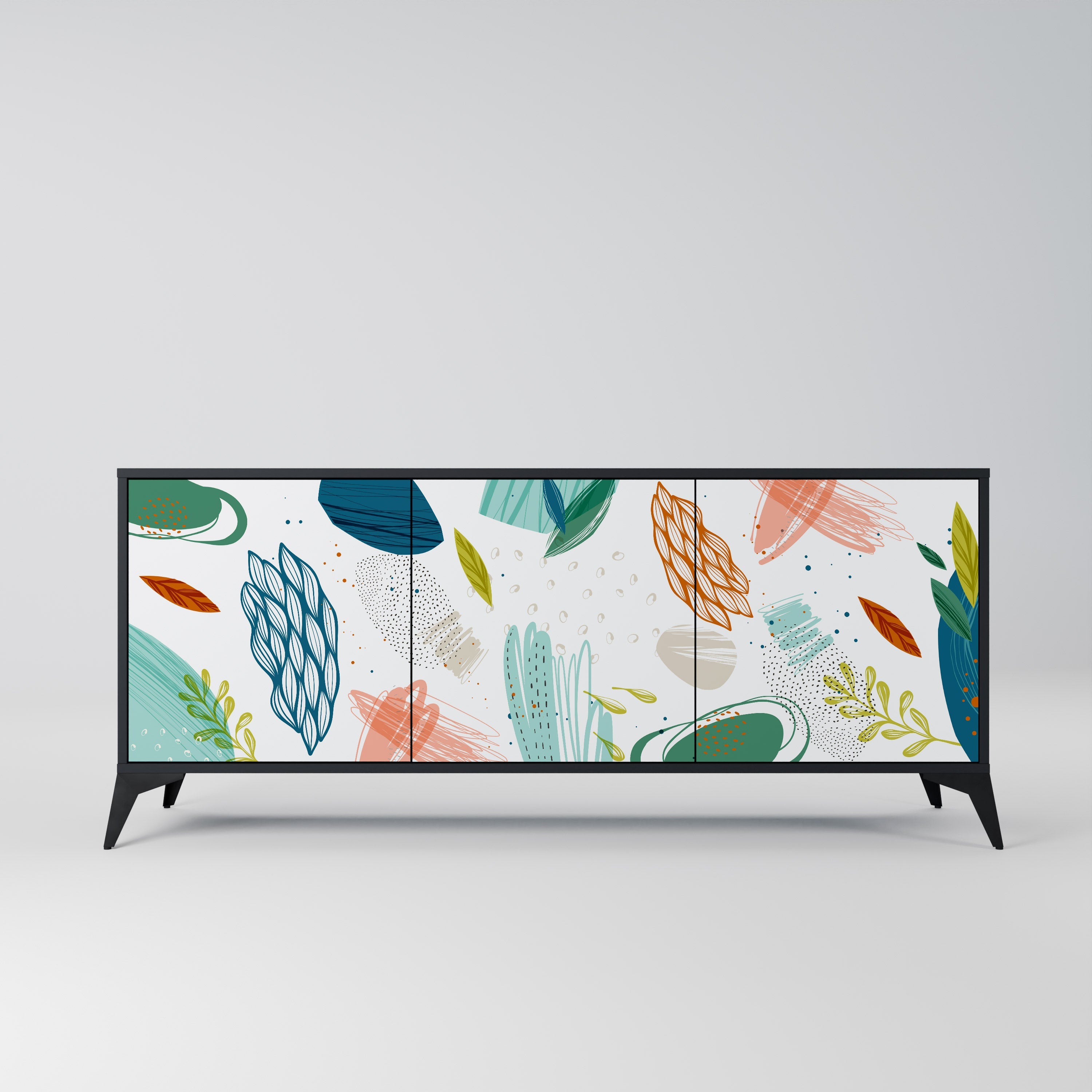 BOTANICAL HURRICANE Aparador de 3 Portas em Acabamento Preto