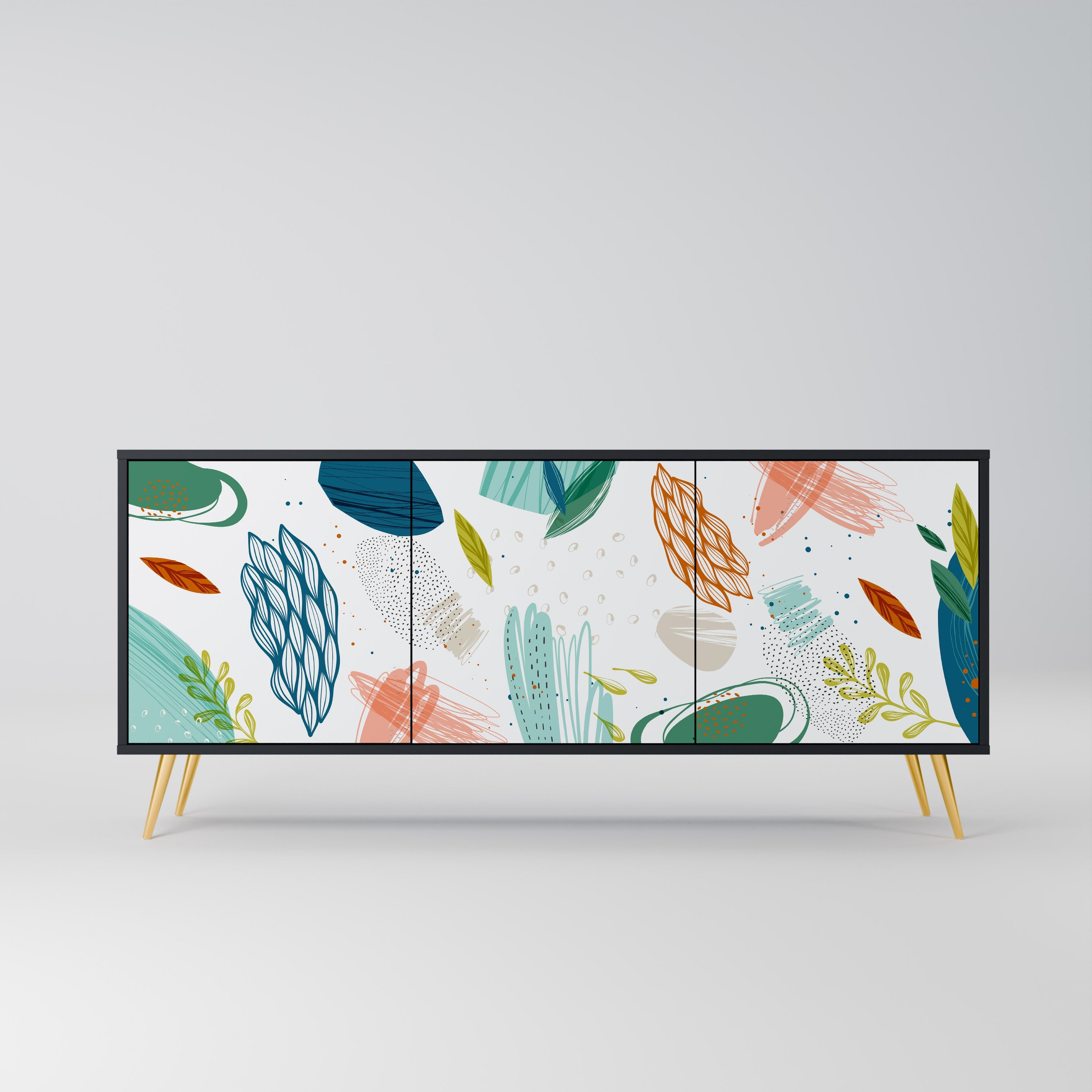 BOTANICAL HURRICANE Aparador de 3 Portas em Acabamento Preto