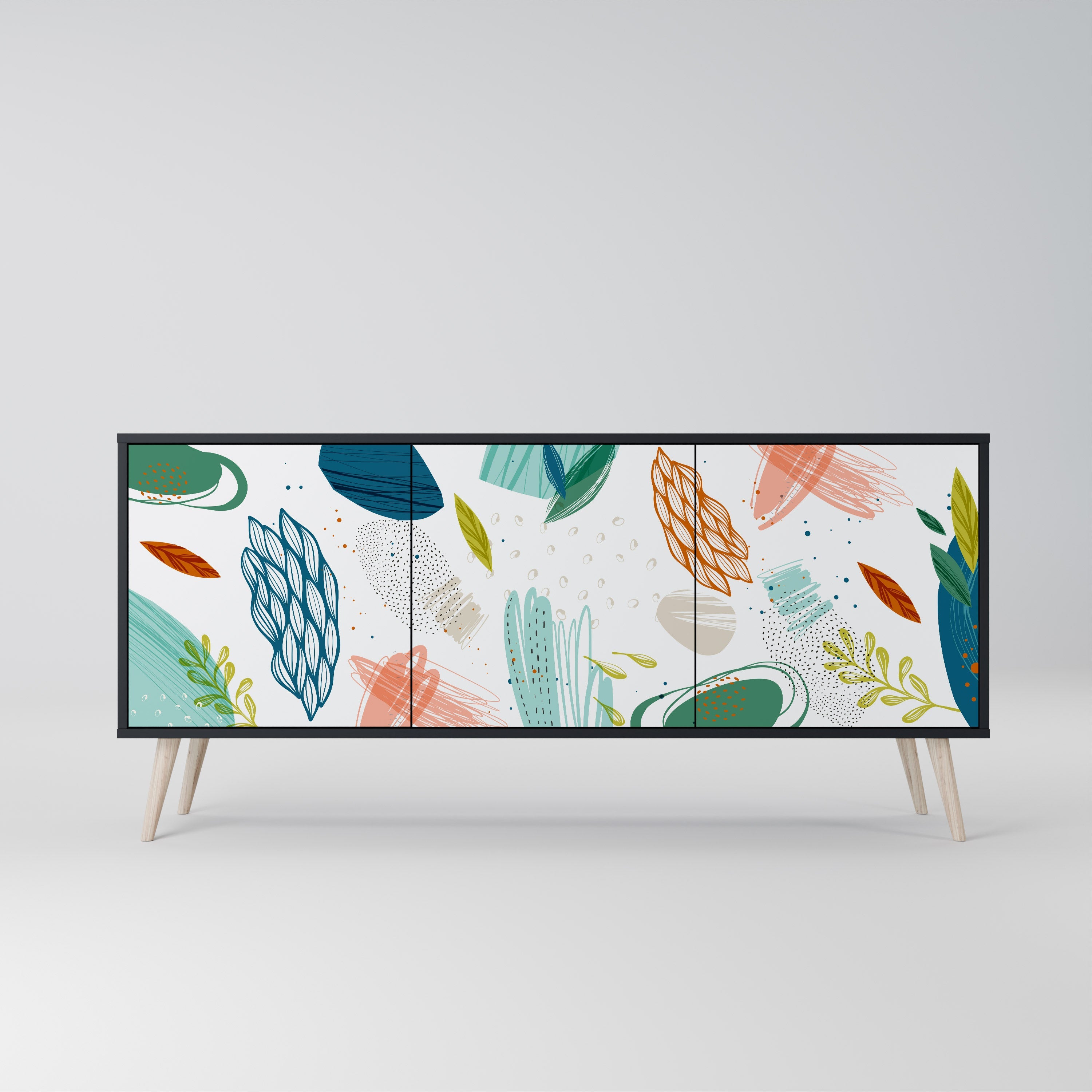 BOTANICAL HURRICANE Aparador de 3 Portas em Acabamento Preto