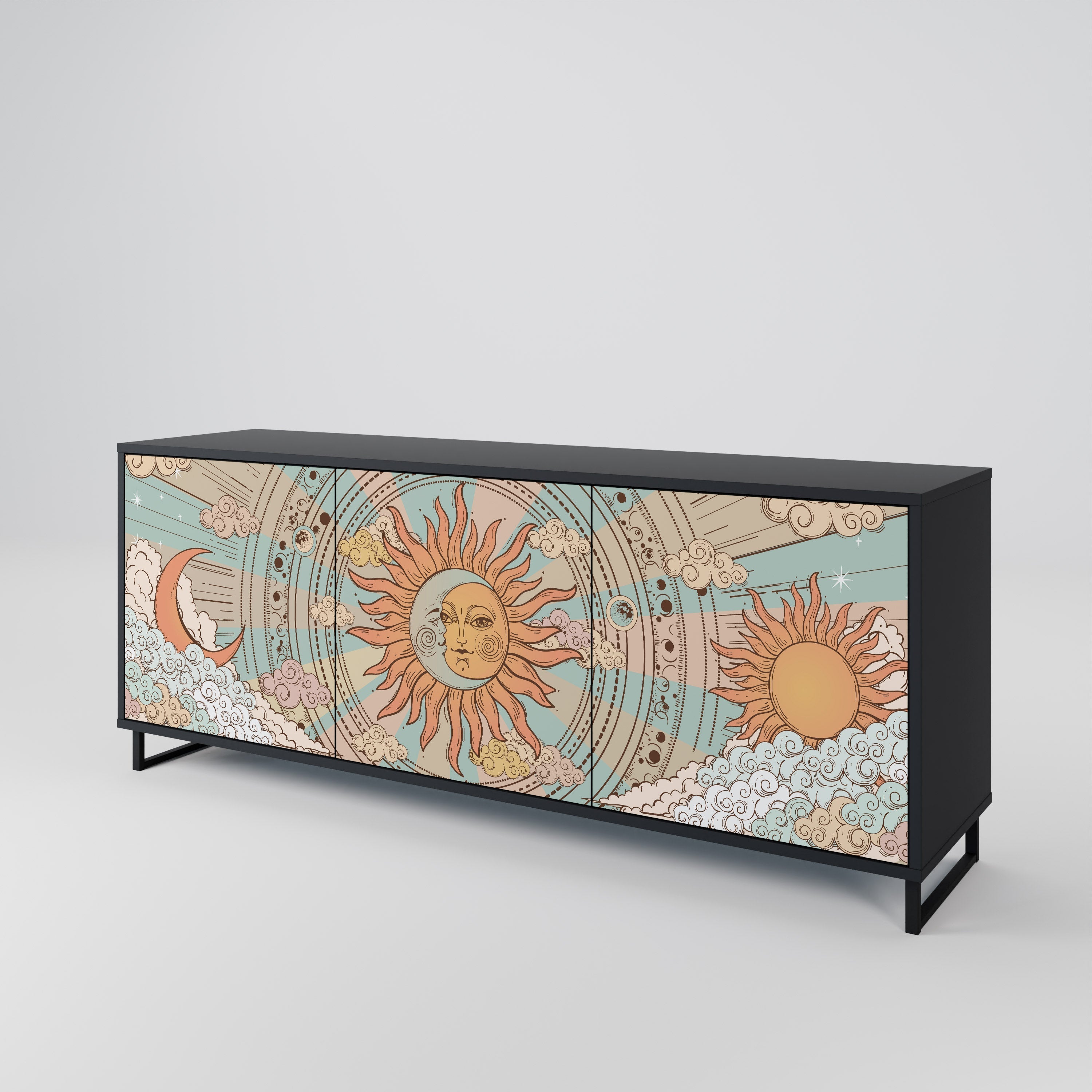MYSTICAL STRUCTURE 3-Door Sideboard in Black Finish