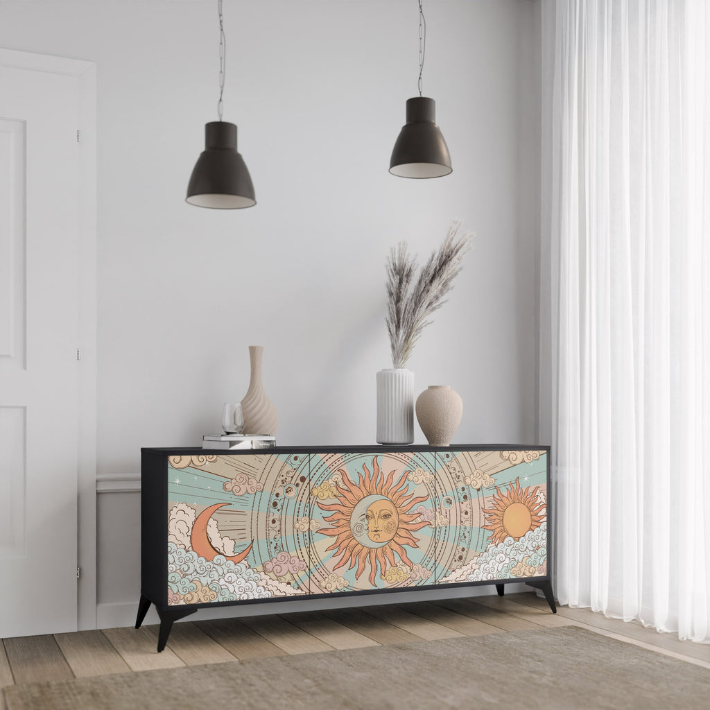 MYSTICAL STRUCTURE 3-Door Sideboard in Black Finish