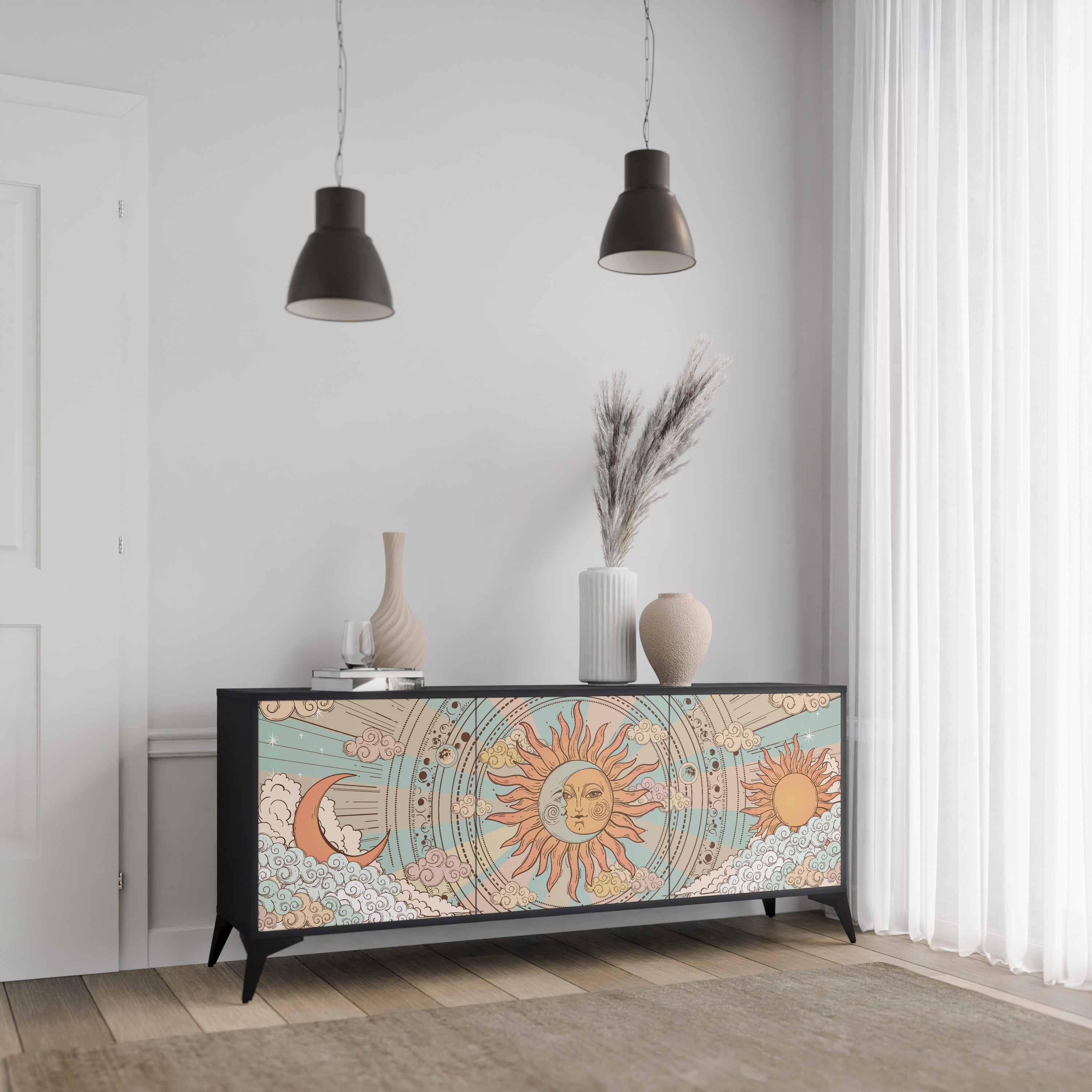 MYSTICAL STRUCTURE 3-Door Sideboard in Black Finish