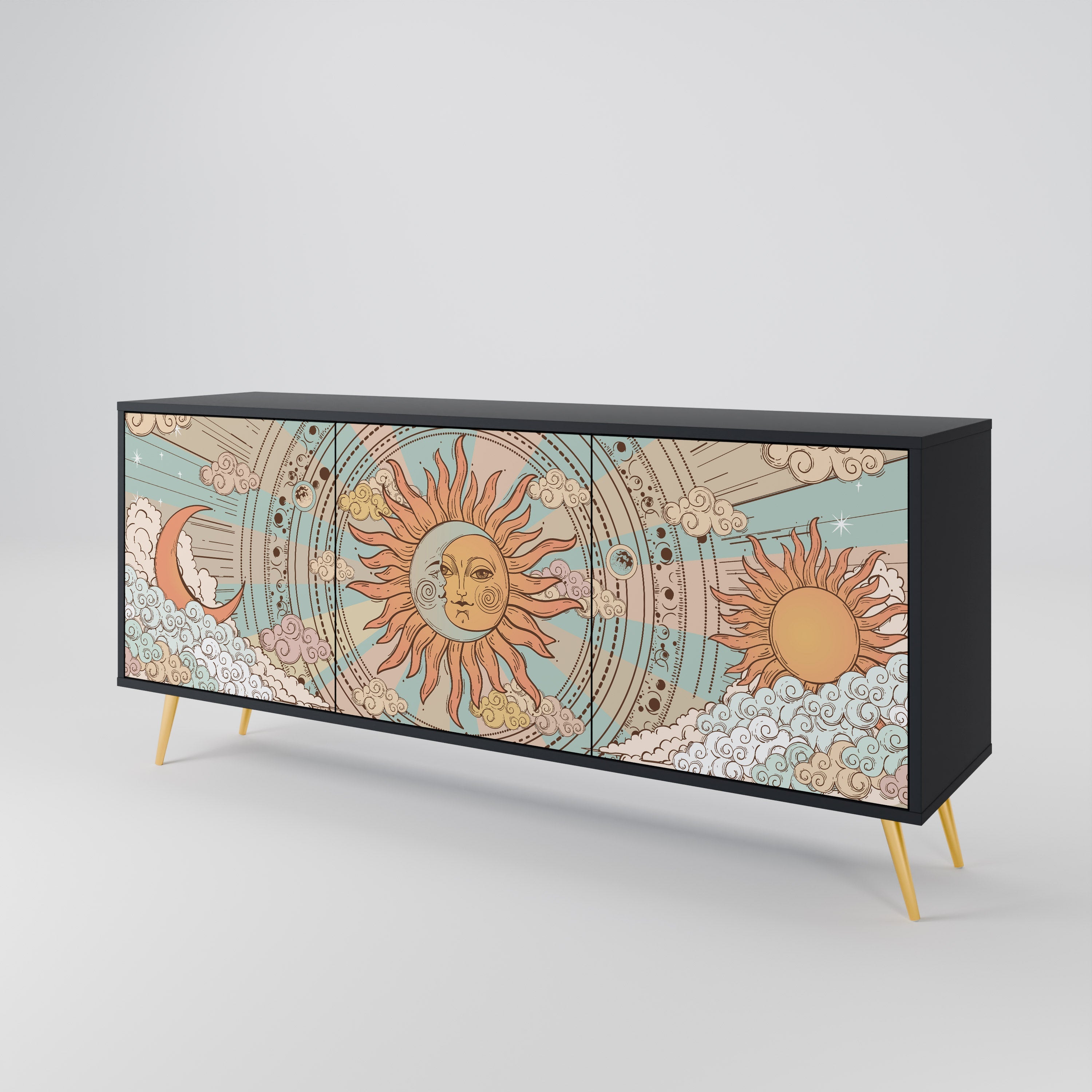 MYSTICAL STRUCTURE 3-Door Sideboard in Black Finish