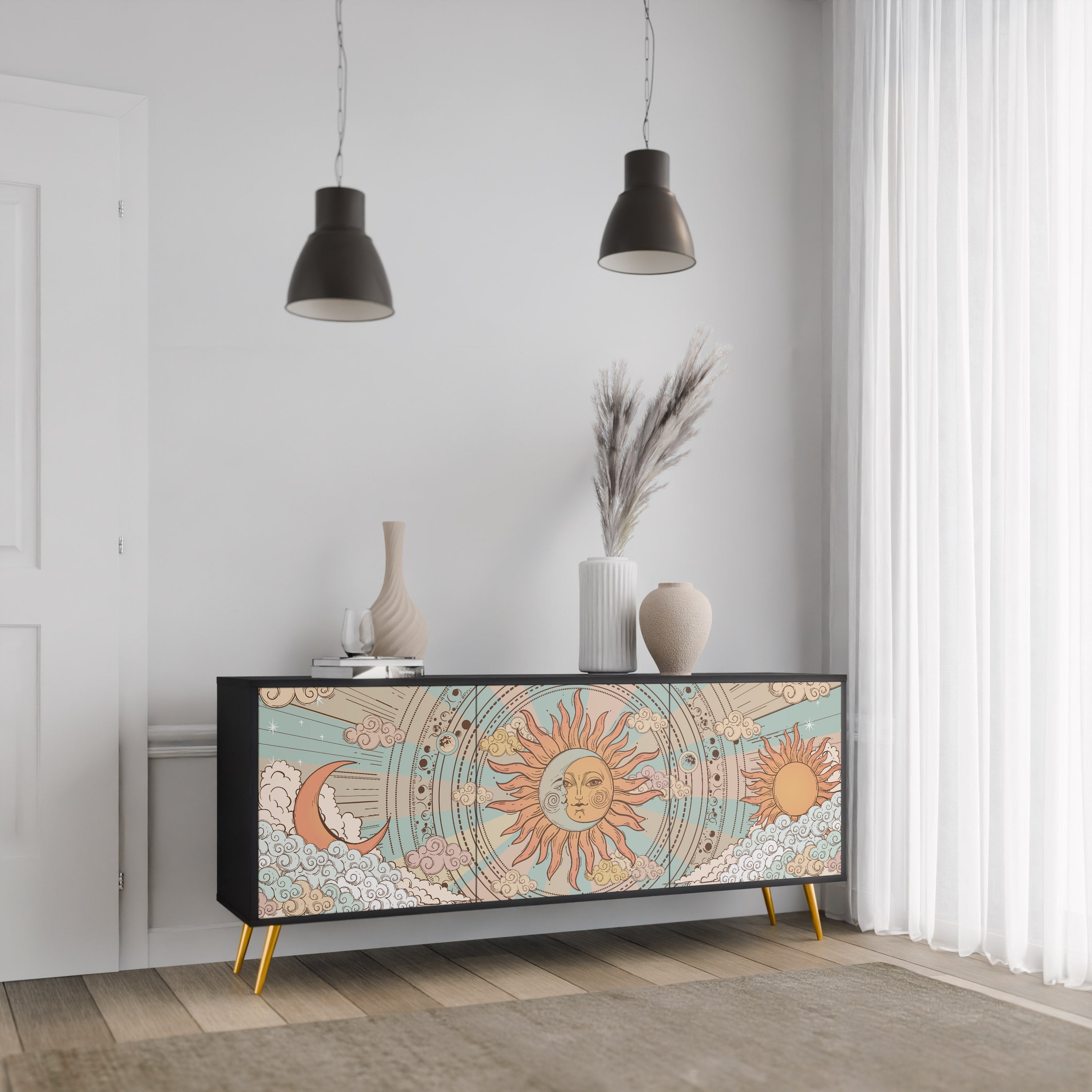 MYSTICAL STRUCTURE 3-Door Sideboard in Black Finish