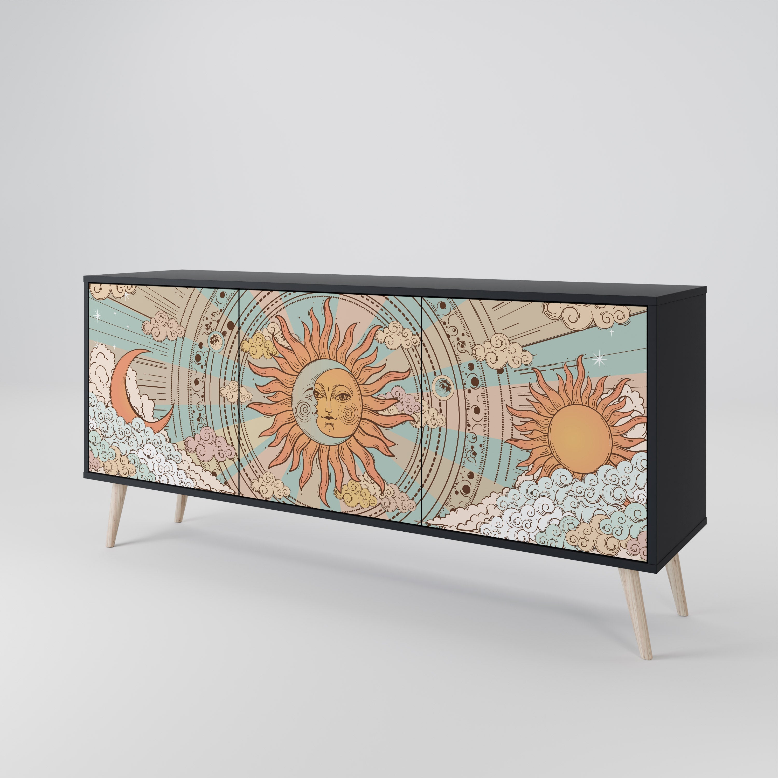 MYSTICAL STRUCTURE 3-Door Sideboard in Black Finish