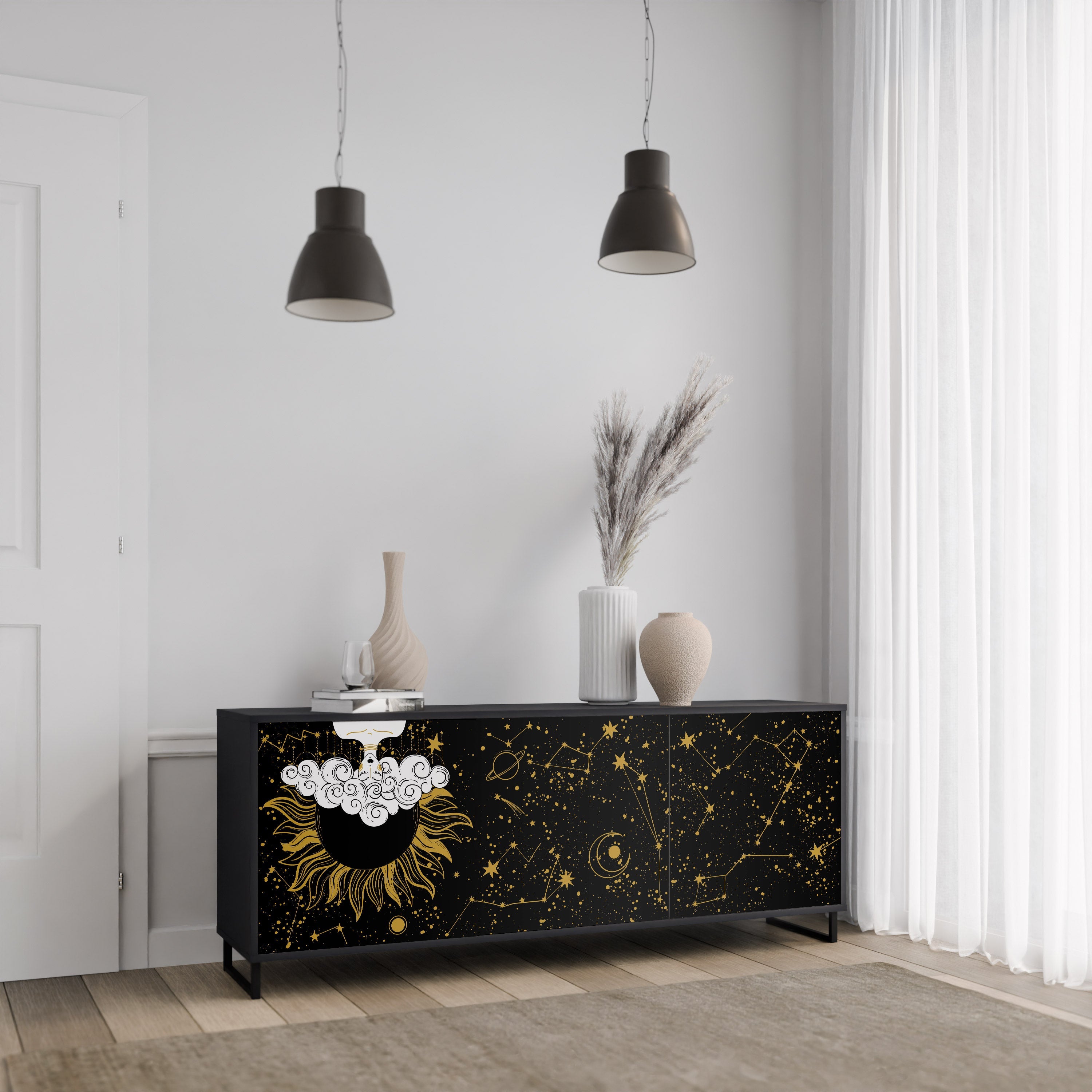 STELLAR CONSTELLATIONS 3-Door Sideboard in Black Finish