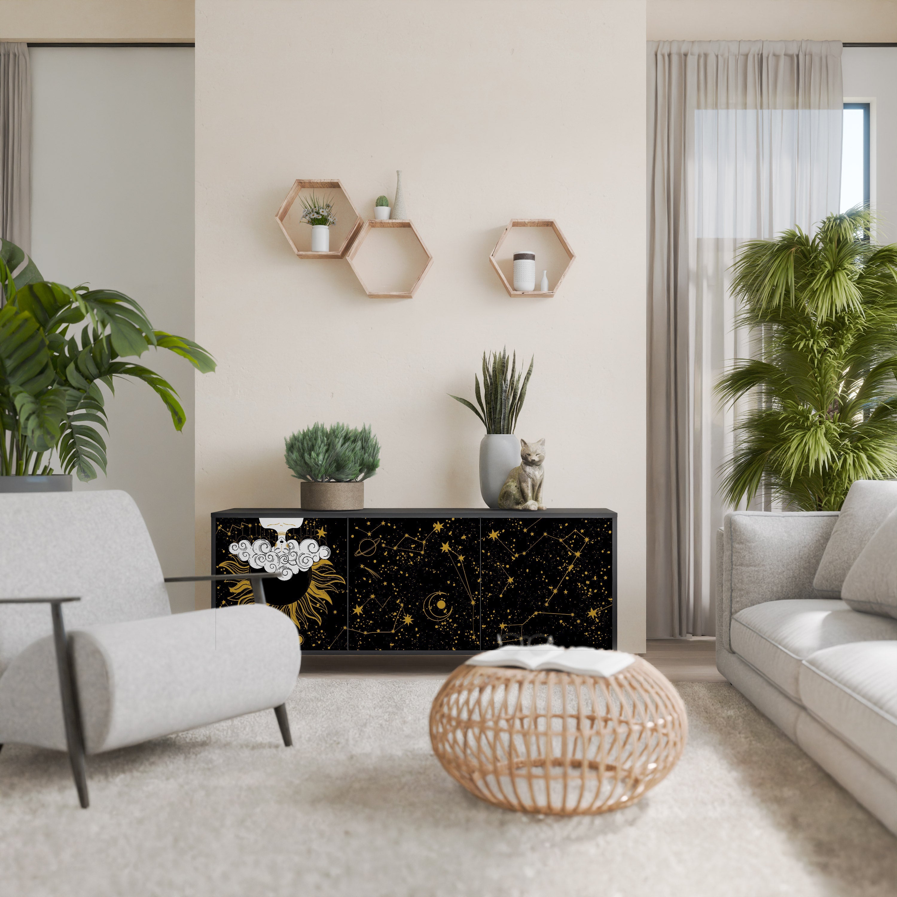 STELLAR CONSTELLATIONS 3-Door Sideboard in Black Finish