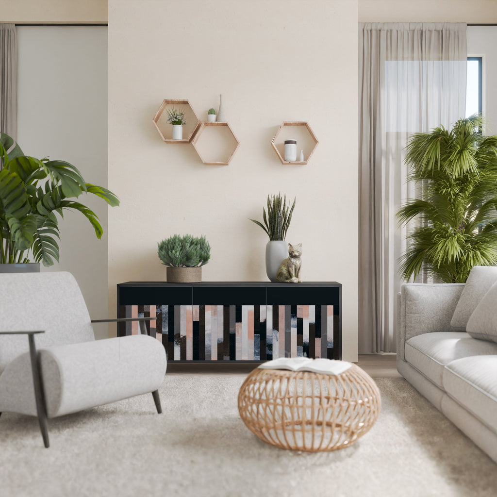 COLLAGE OF RECTANGLES Aparador de 3 Portas em Acabamento Preto