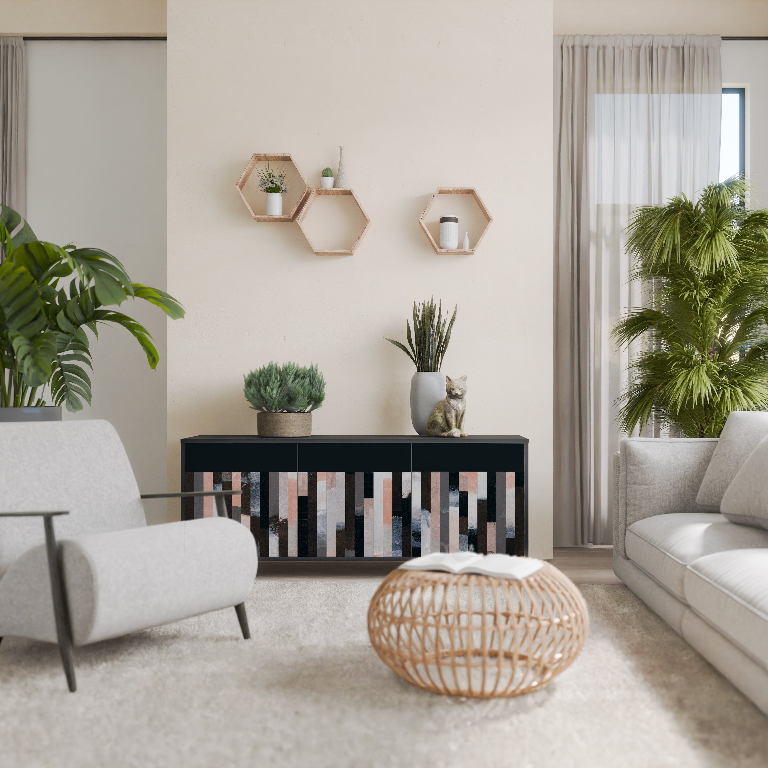 COLLAGE OF RECTANGLES Aparador de 3 Portas em Acabamento Preto