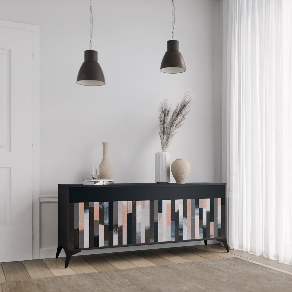 COLLAGE OF RECTANGLES Aparador de 3 Portas em Acabamento Preto