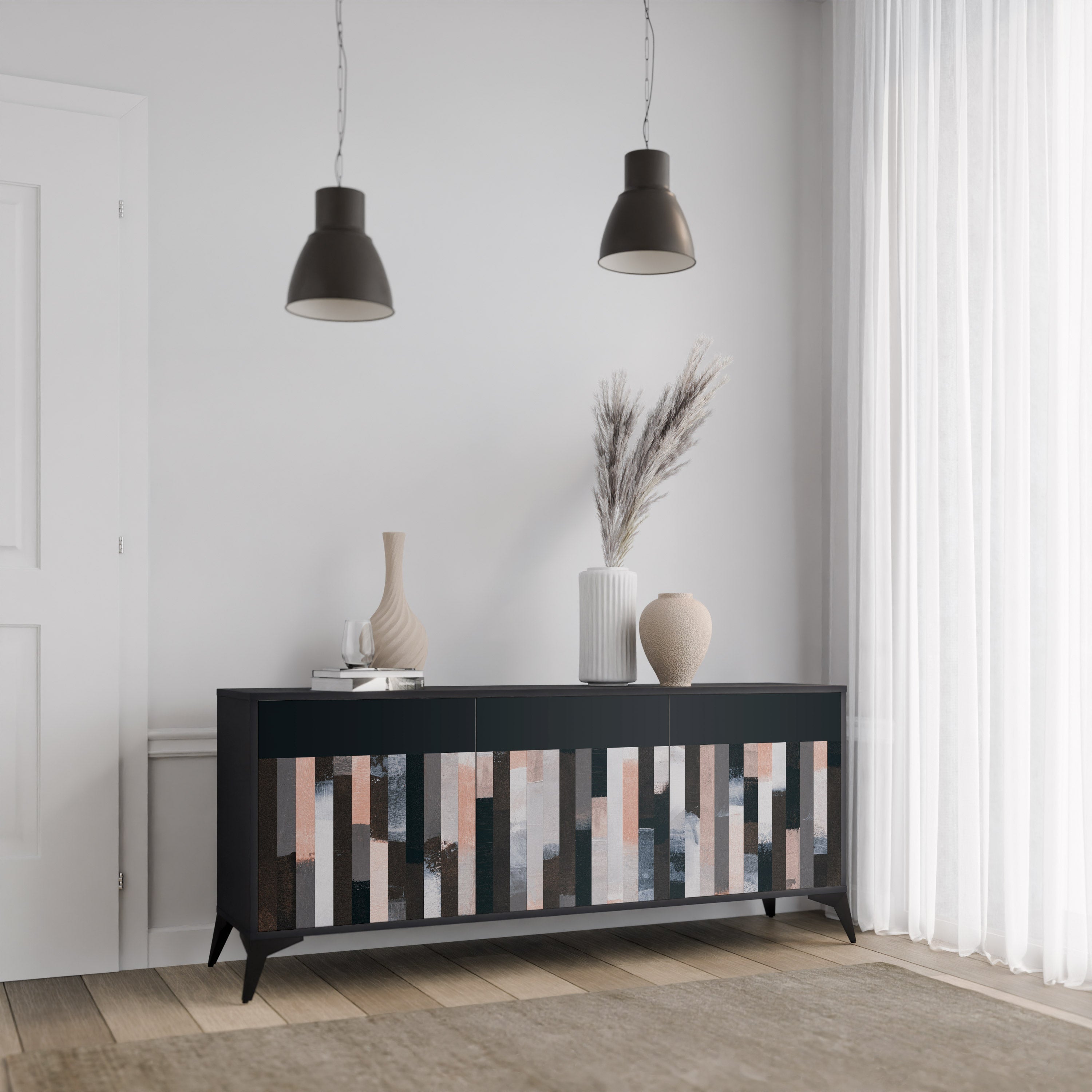 COLLAGE OF RECTANGLES Aparador de 3 Portas em Acabamento Preto