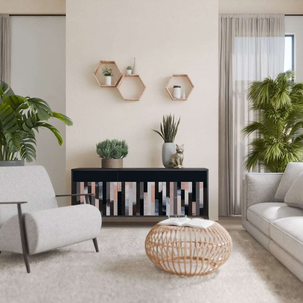 COLLAGE OF RECTANGLES Aparador de 3 Portas em Acabamento Preto