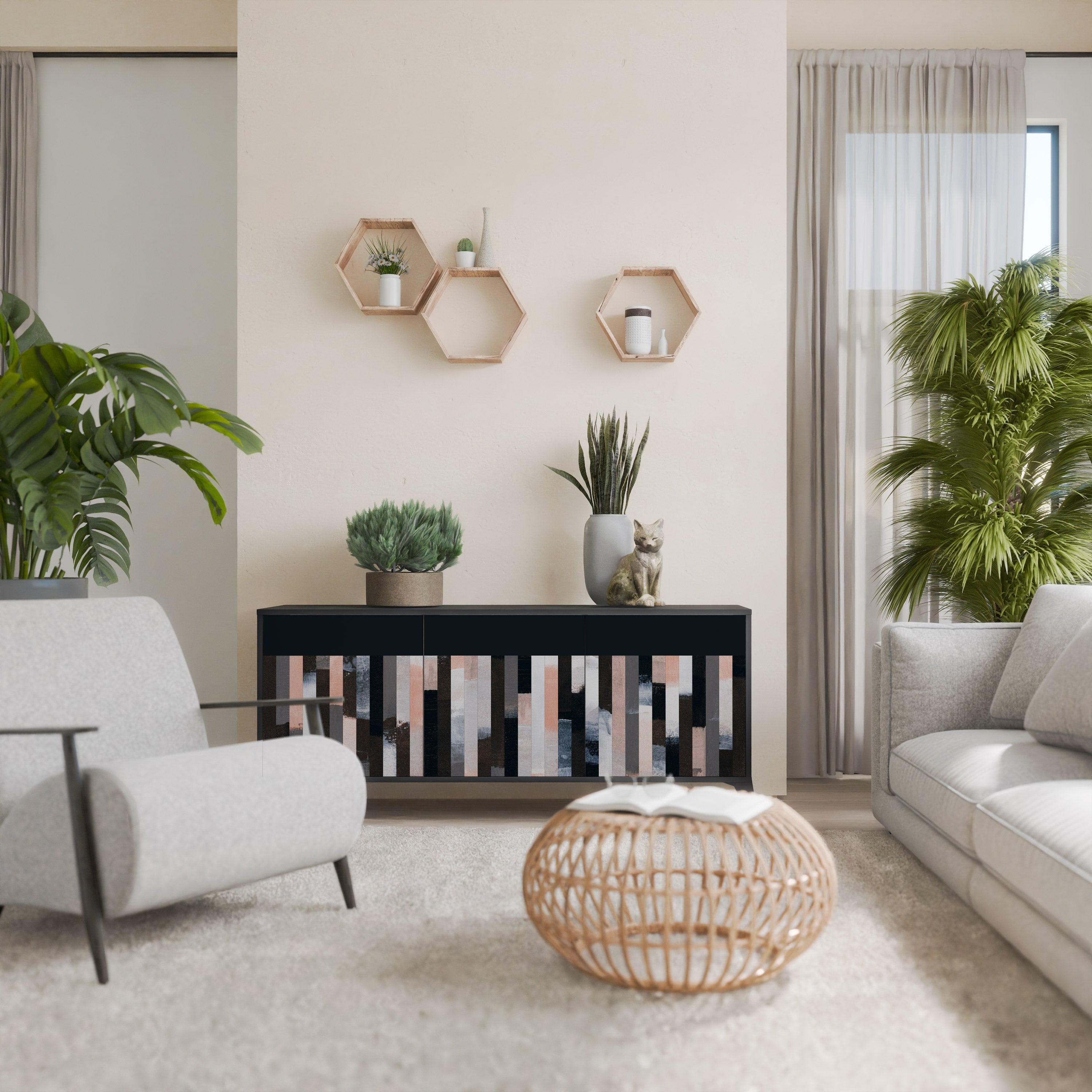 COLLAGE OF RECTANGLES Aparador de 3 Portas em Acabamento Preto