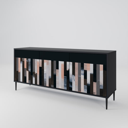 COLLAGE OF RECTANGLES 3-Door Sideboard in Black Finish