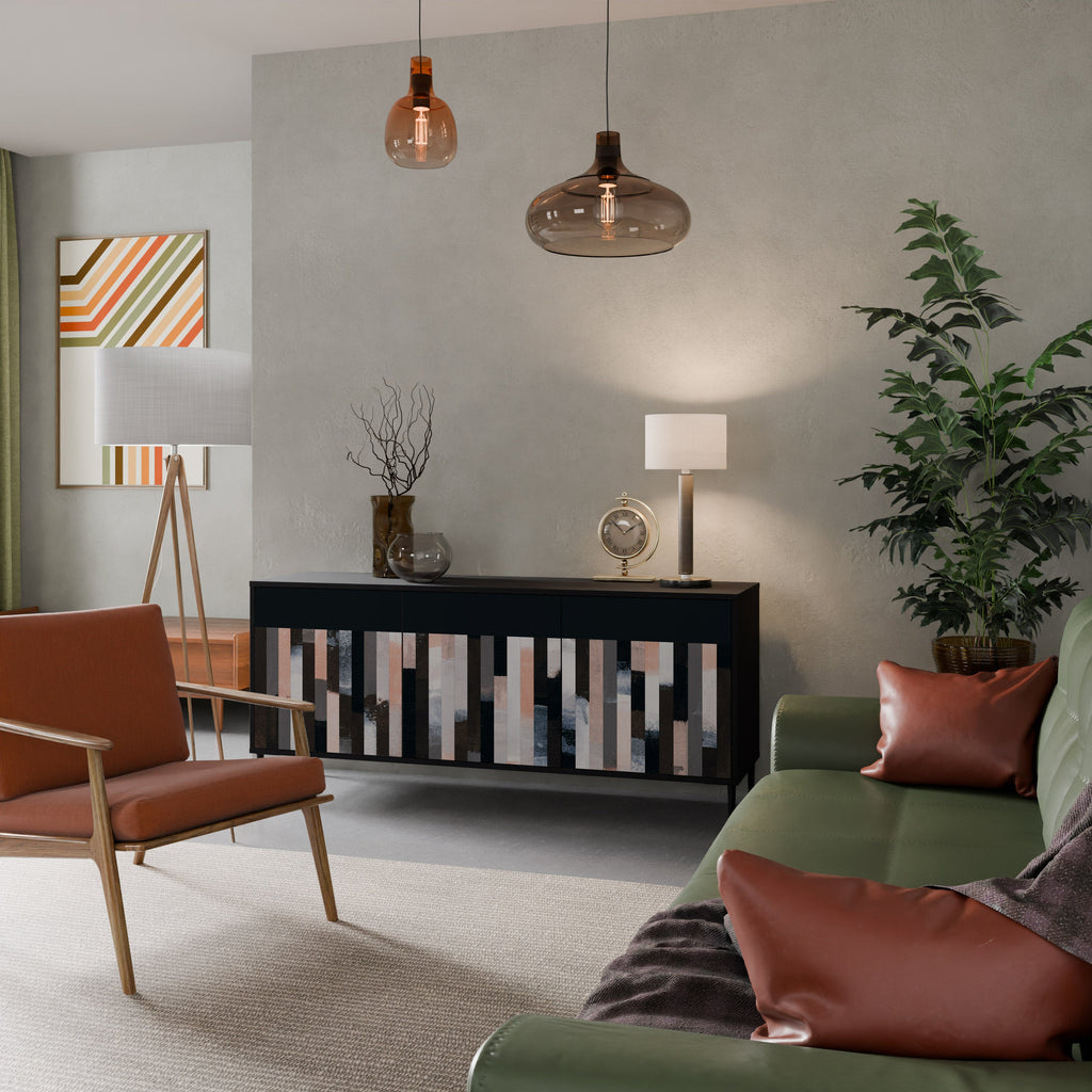 COLLAGE OF RECTANGLES Aparador de 3 Portas em Acabamento Preto