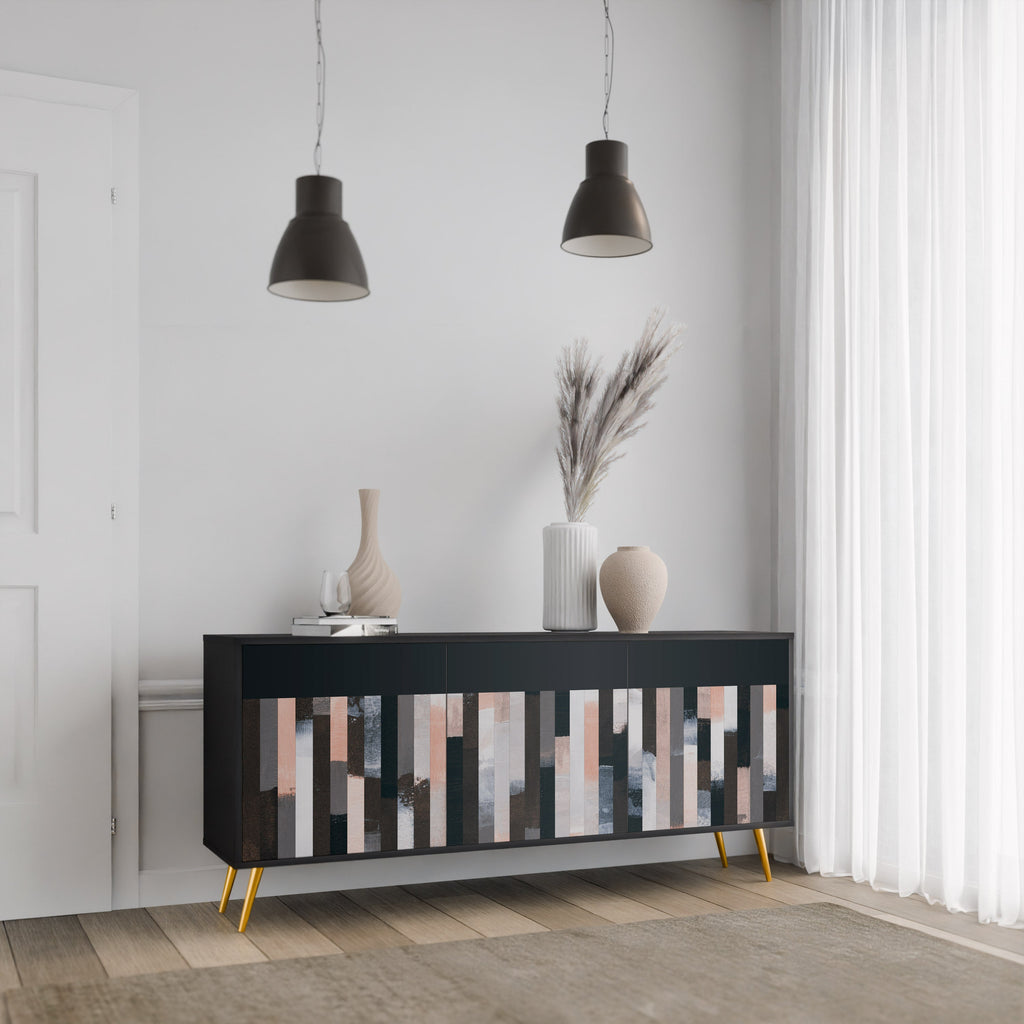 COLLAGE OF RECTANGLES Aparador de 3 Portas em Acabamento Preto