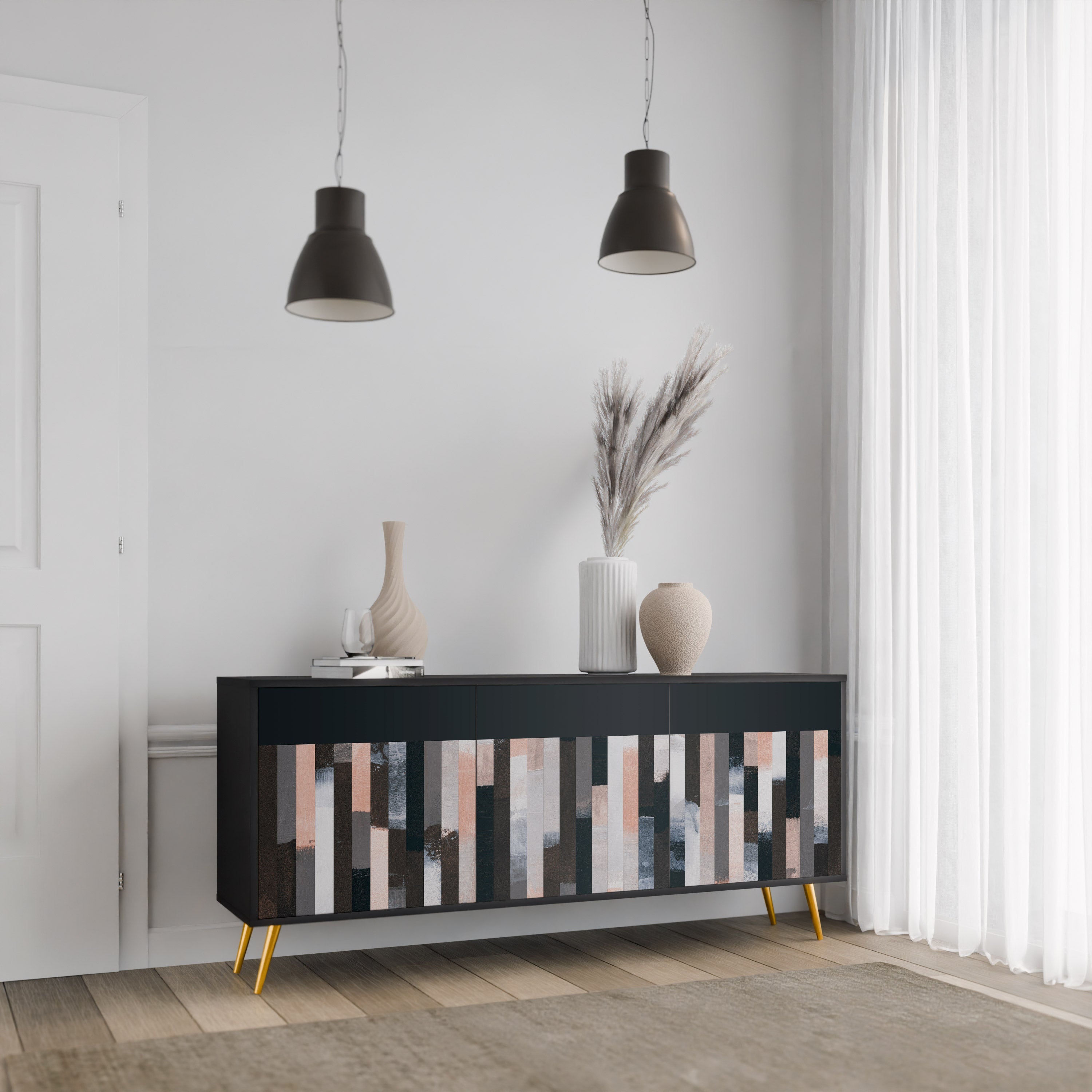 COLLAGE OF RECTANGLES Aparador de 3 Portas em Acabamento Preto