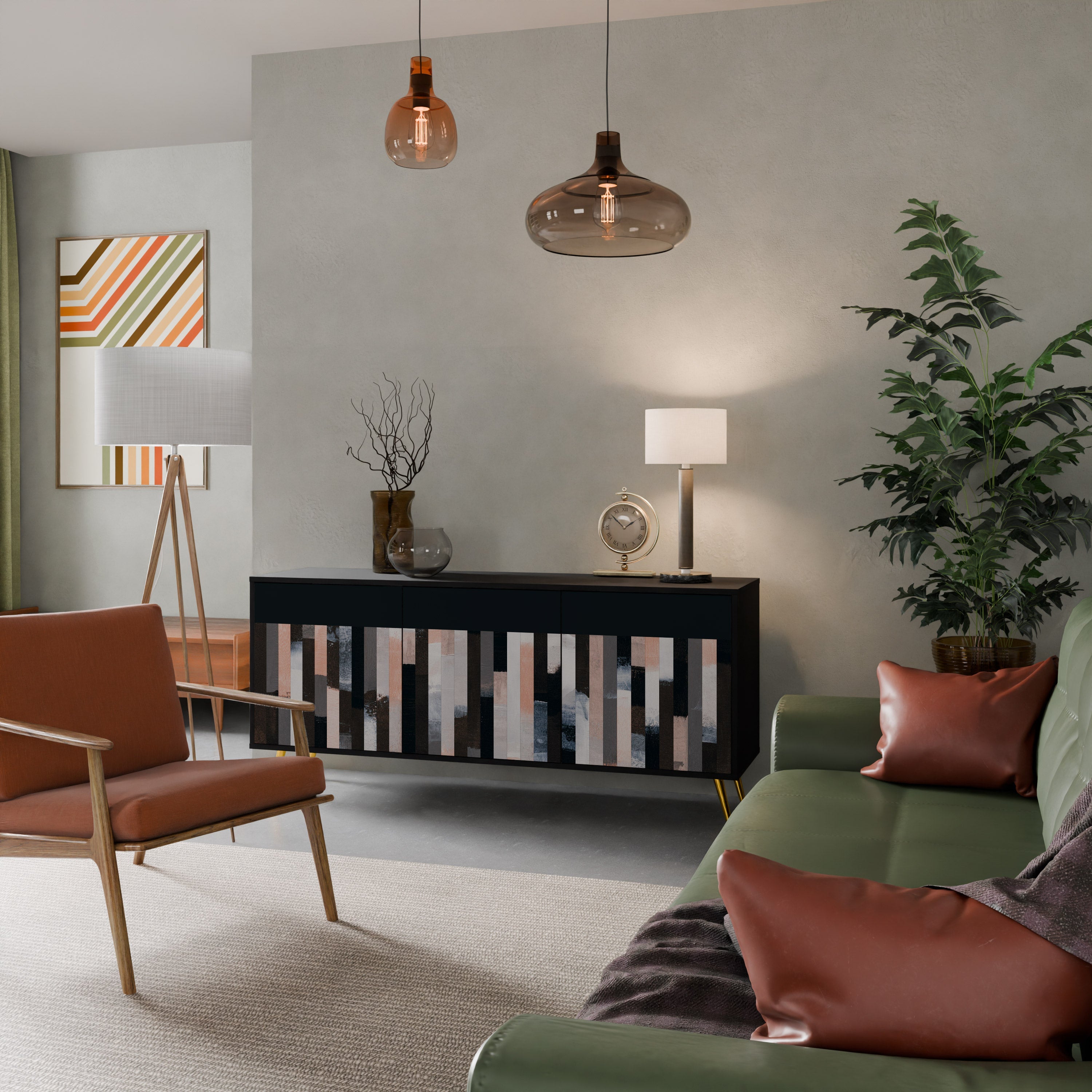 COLLAGE OF RECTANGLES Aparador de 3 Portas em Acabamento Preto