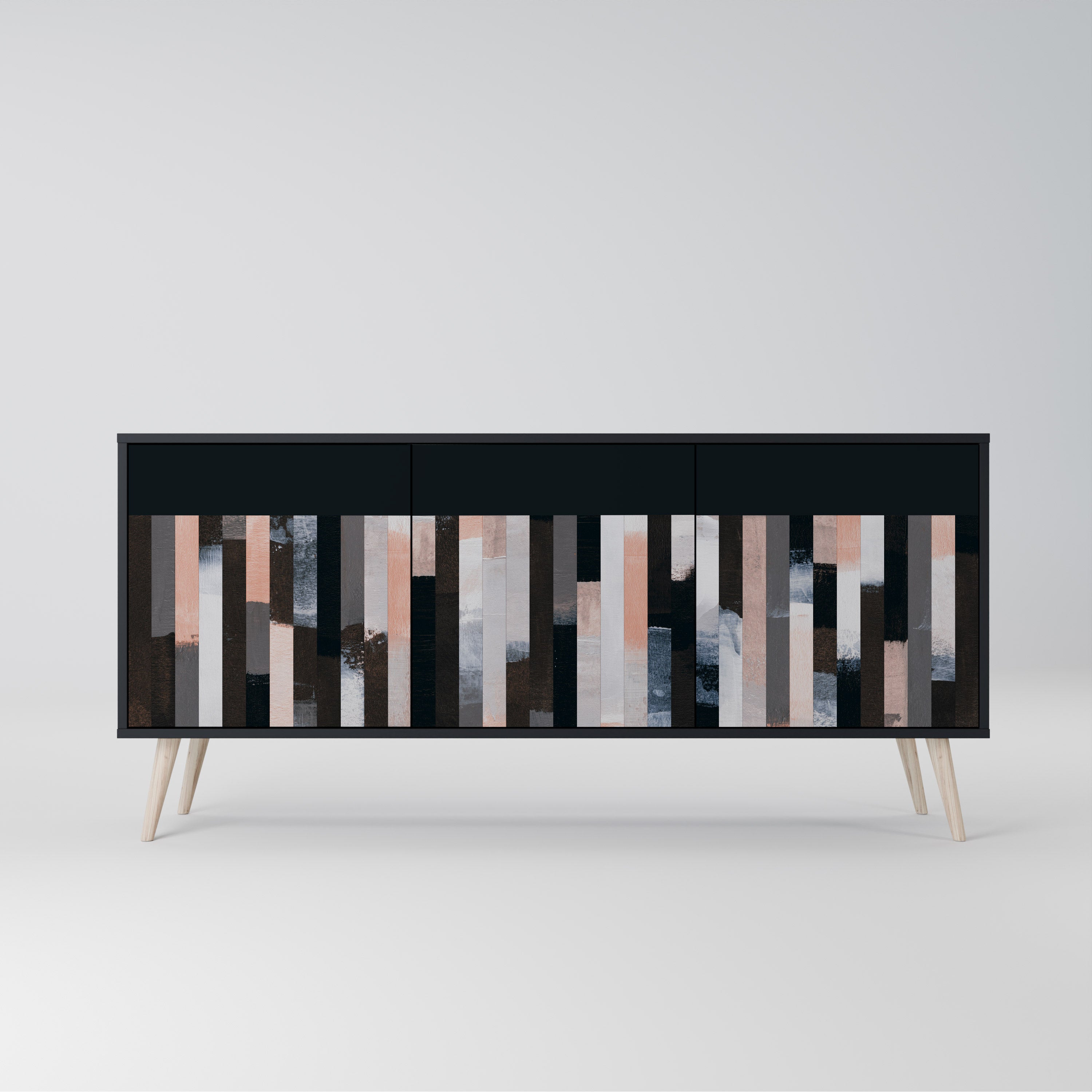 COLLAGE OF RECTANGLES Aparador de 3 Portas em Acabamento Preto