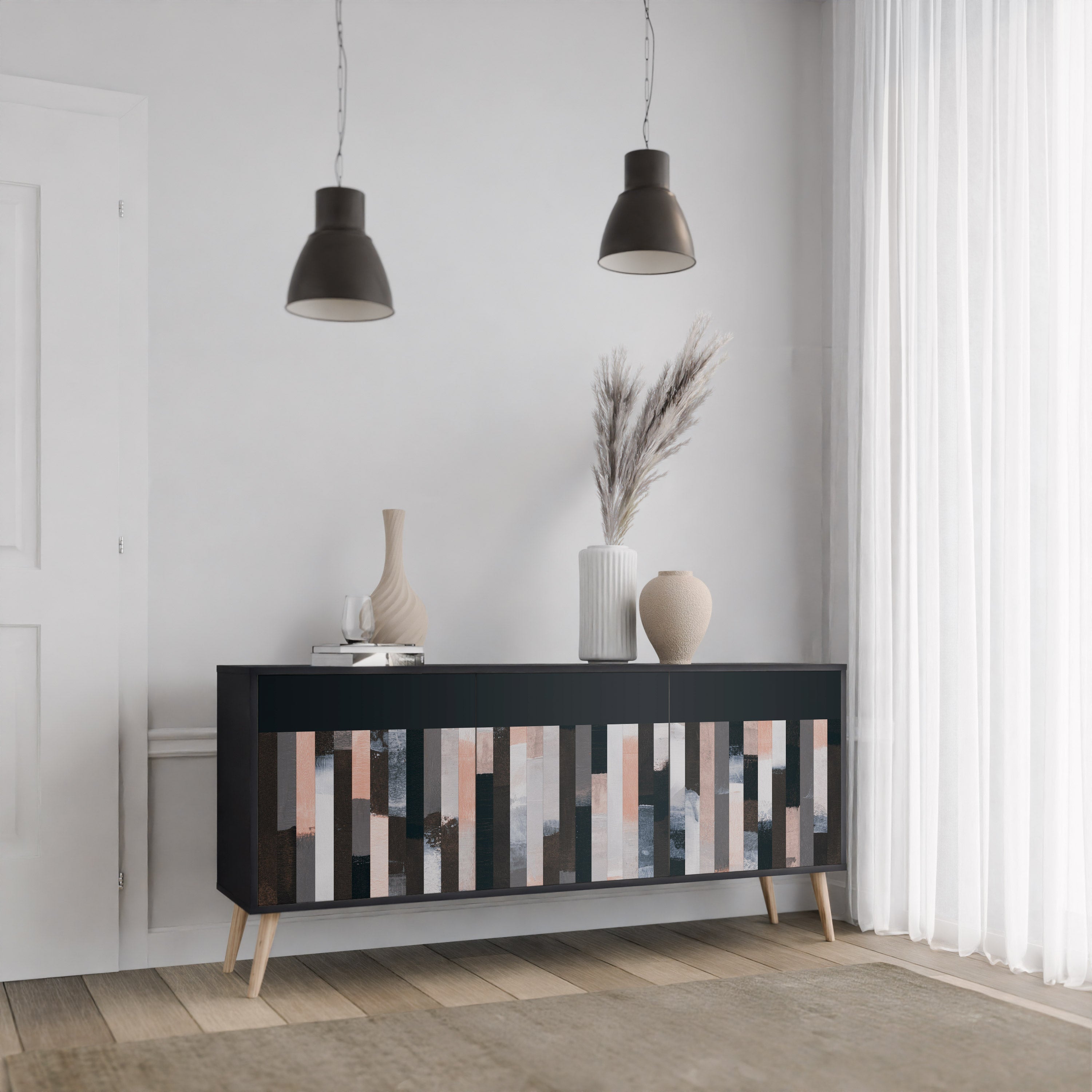 COLLAGE OF RECTANGLES Aparador de 3 Portas em Acabamento Preto