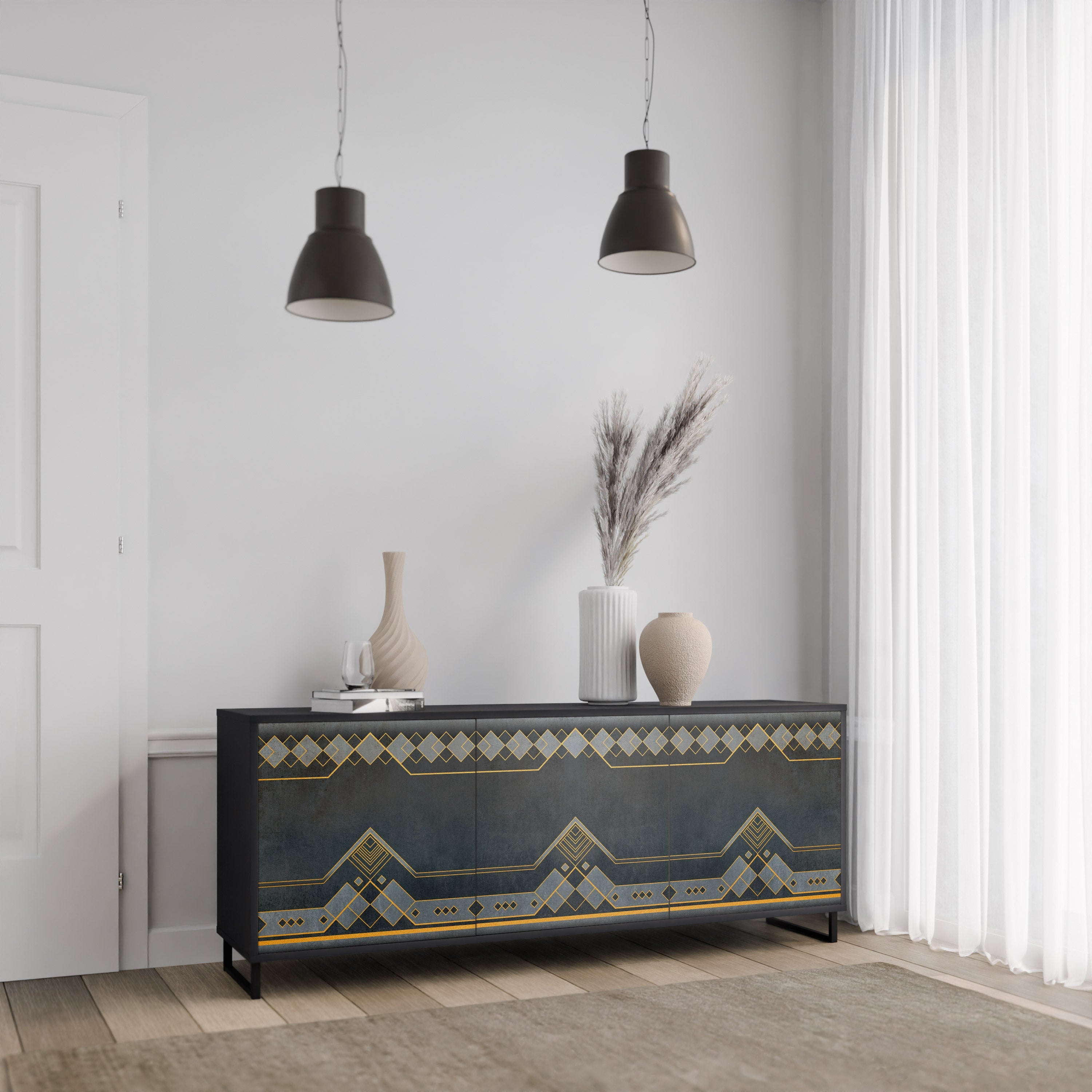 ROYAL ORDINARINESS 3-Door Sideboard in Black Finish