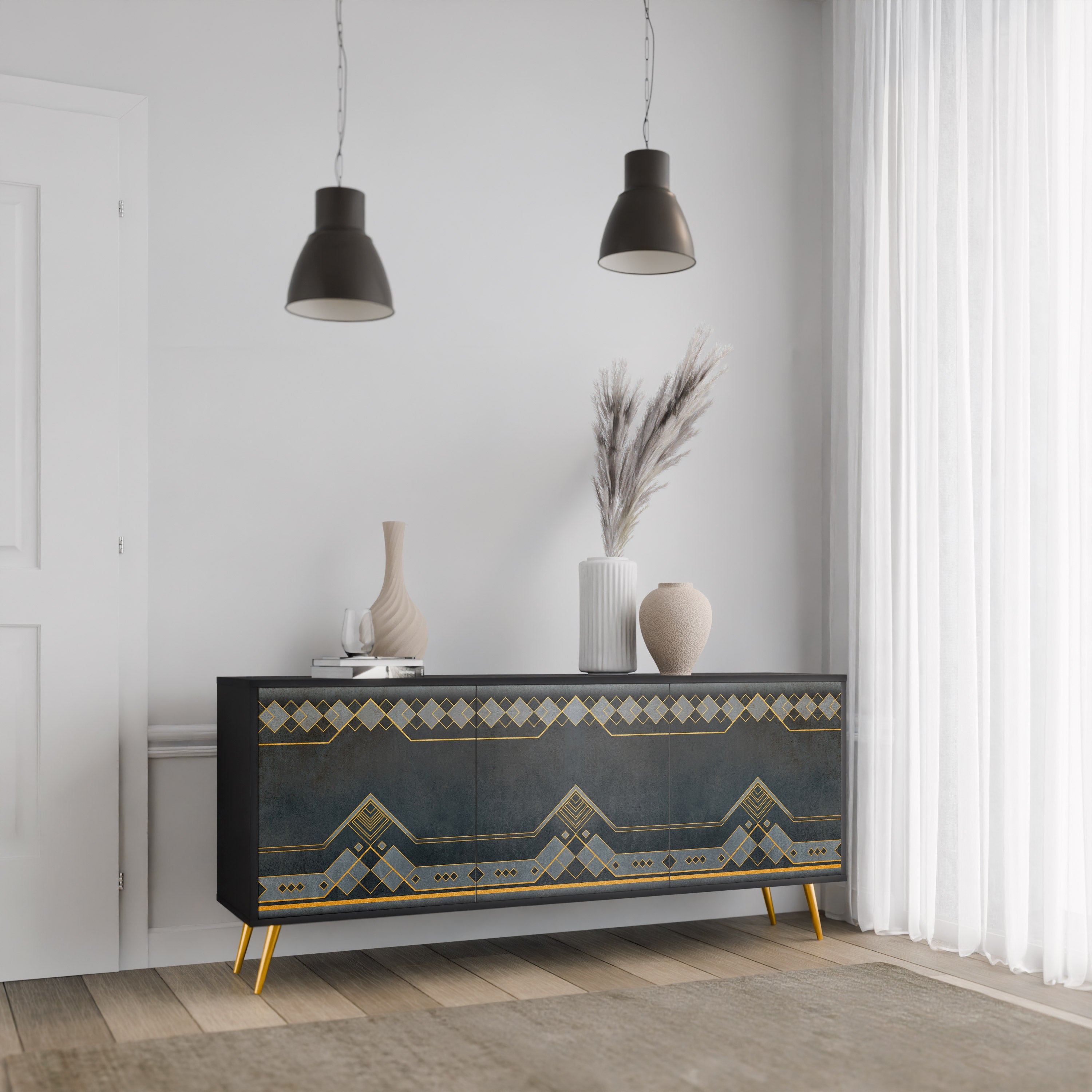 ROYAL ORDINARINESS 3-Door Sideboard in Black Finish