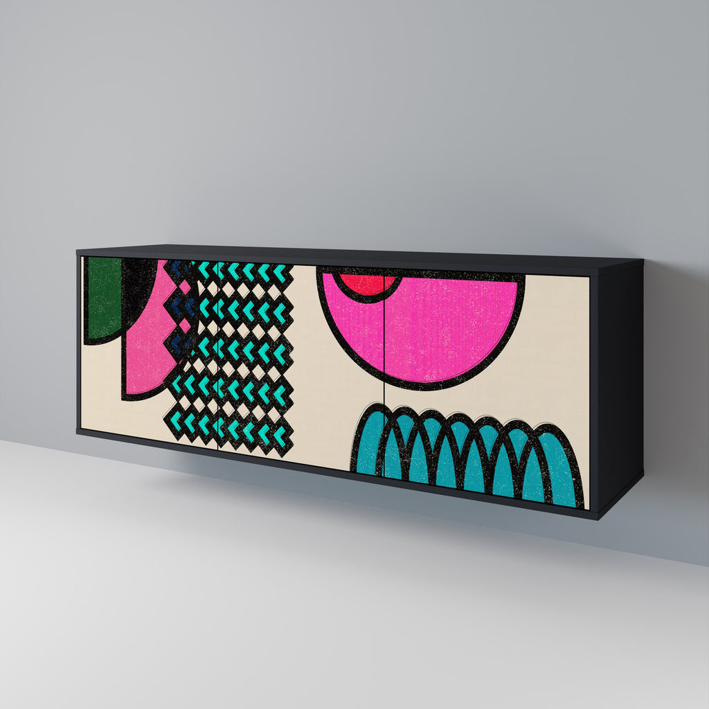 GEOMETRIC RHAPSODY Aparador de 3 Portas em Acabamento Preto