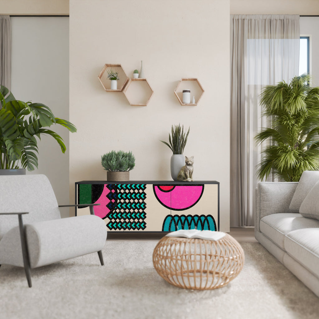 GEOMETRIC RHAPSODY Aparador de 3 Portas em Acabamento Preto