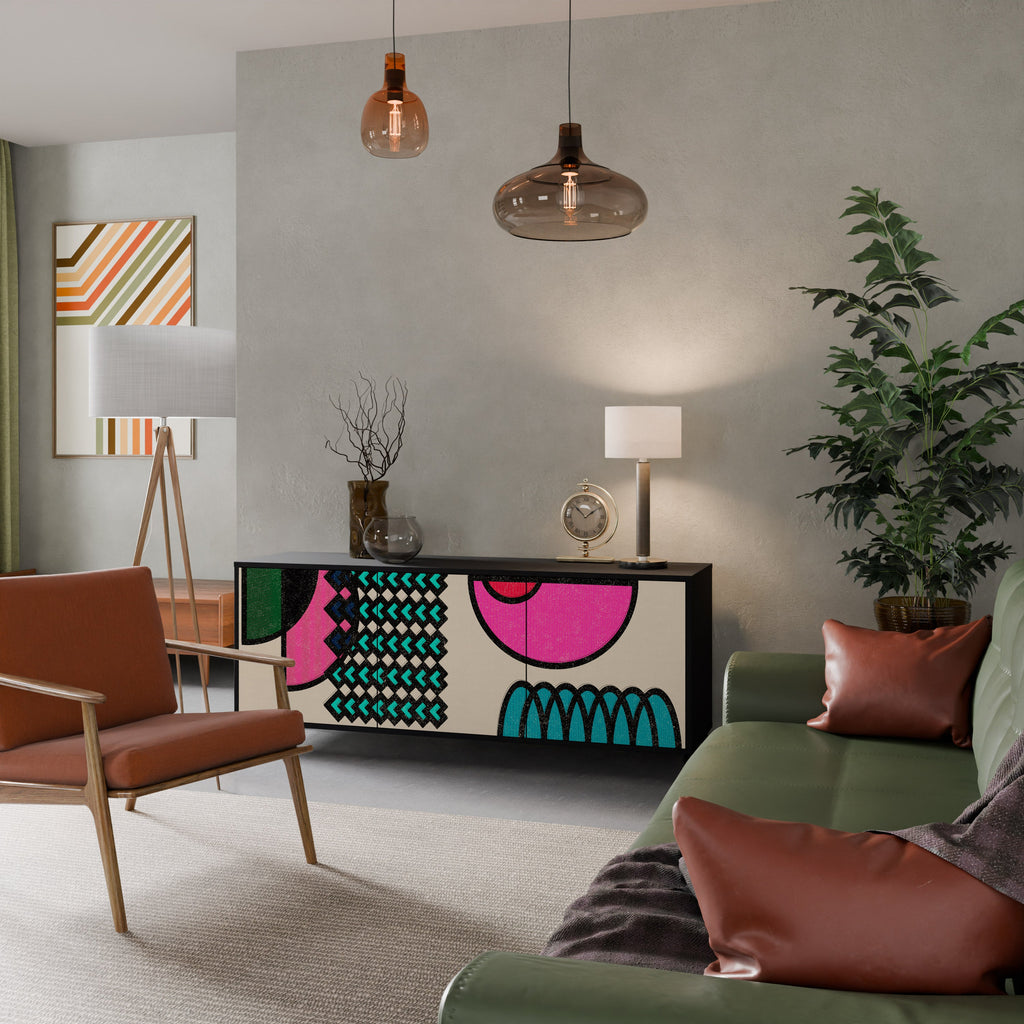 GEOMETRIC RHAPSODY Aparador de 3 Portas em Acabamento Preto