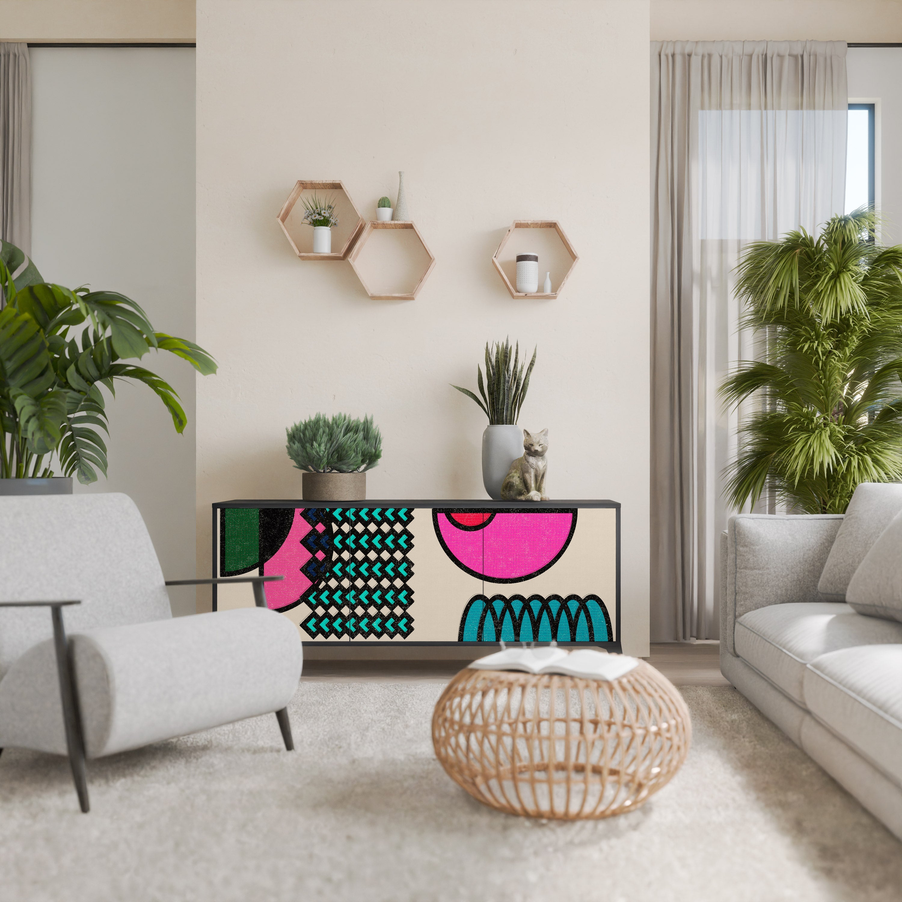 GEOMETRIC RHAPSODY Aparador de 3 Portas em Acabamento Preto