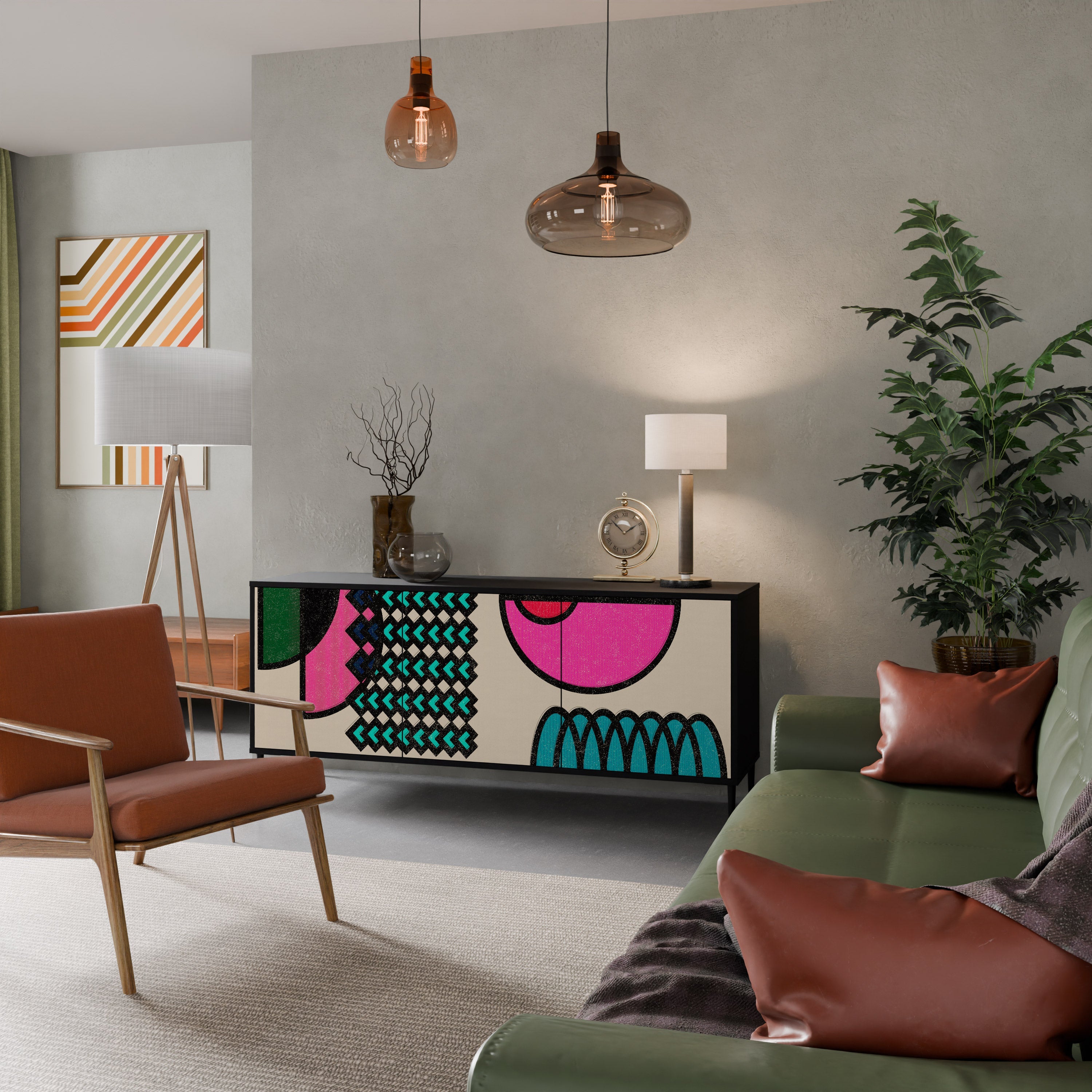 GEOMETRIC RHAPSODY Aparador de 3 Portas em Acabamento Preto