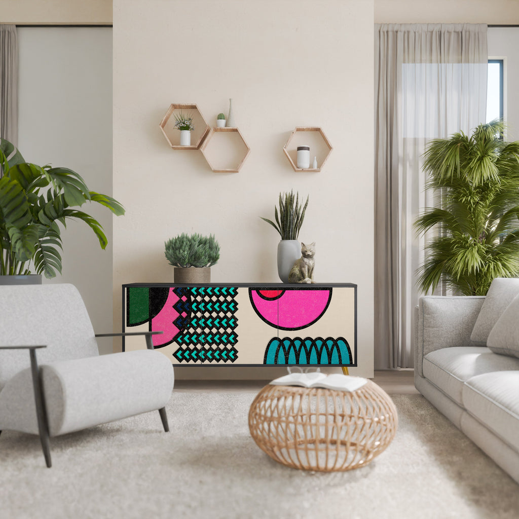 GEOMETRIC RHAPSODY Aparador de 3 Portas em Acabamento Preto