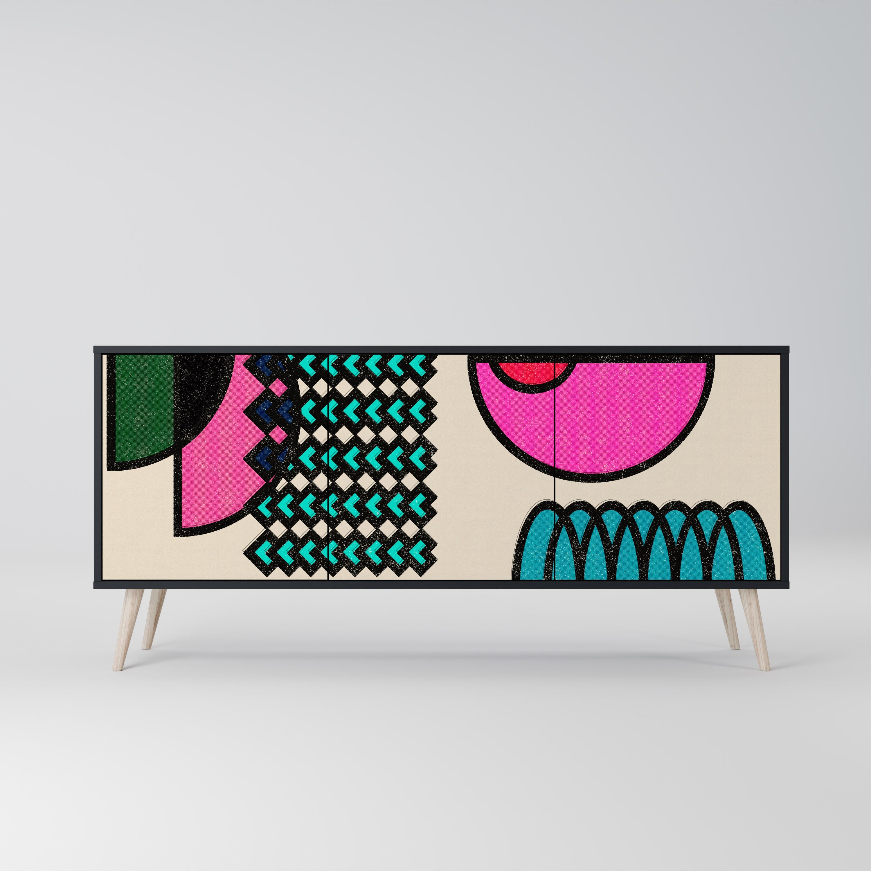 GEOMETRIC RHAPSODY Aparador de 3 Portas em Acabamento Preto