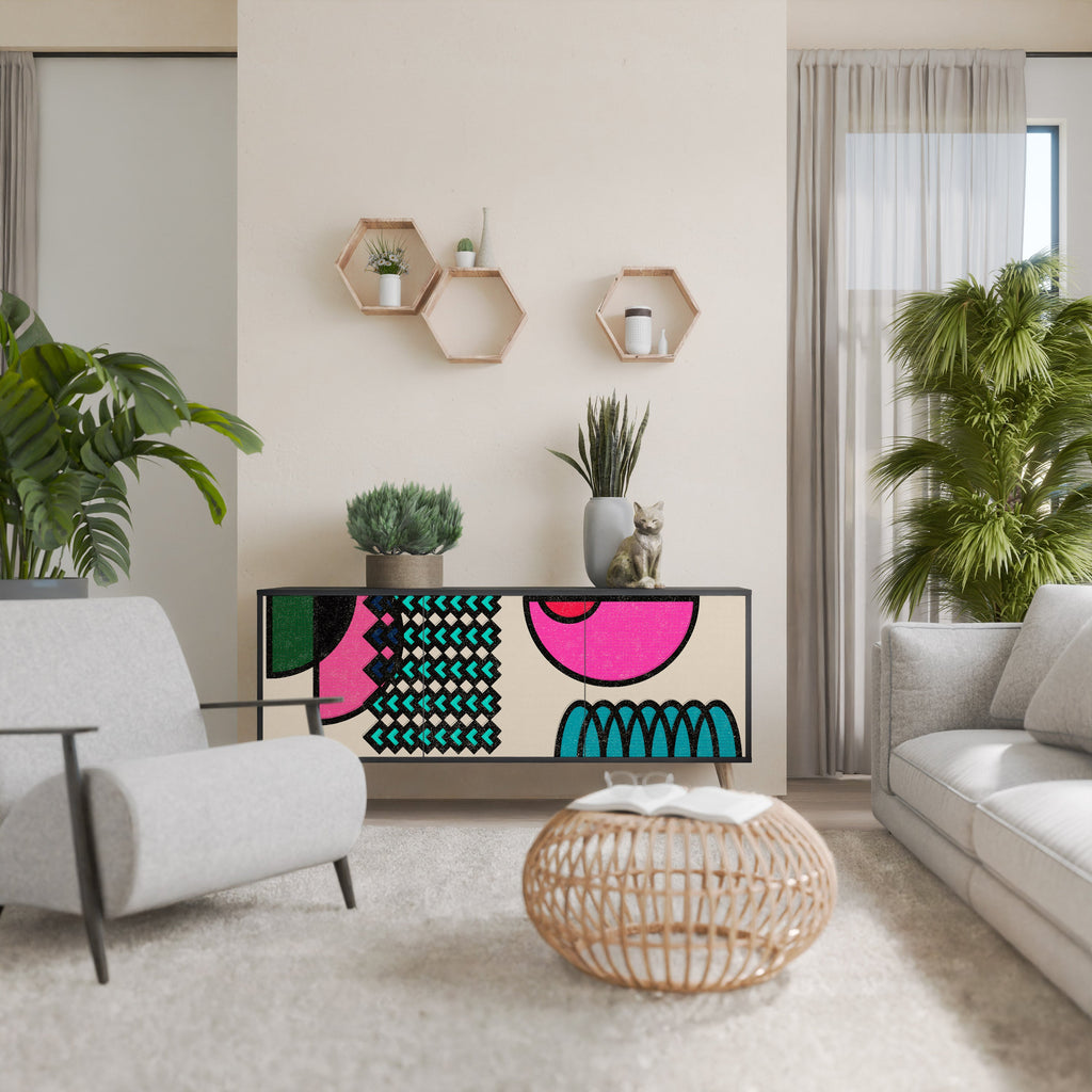 GEOMETRIC RHAPSODY Aparador de 3 Portas em Acabamento Preto