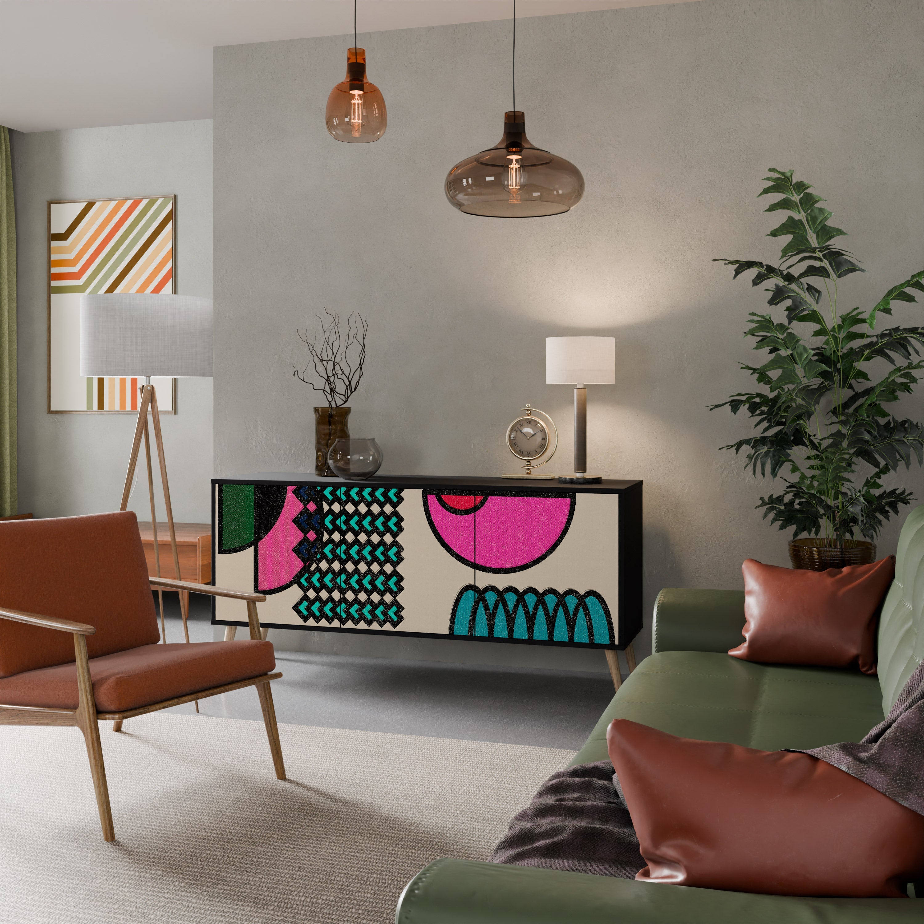 GEOMETRIC RHAPSODY Aparador de 3 Portas em Acabamento Preto