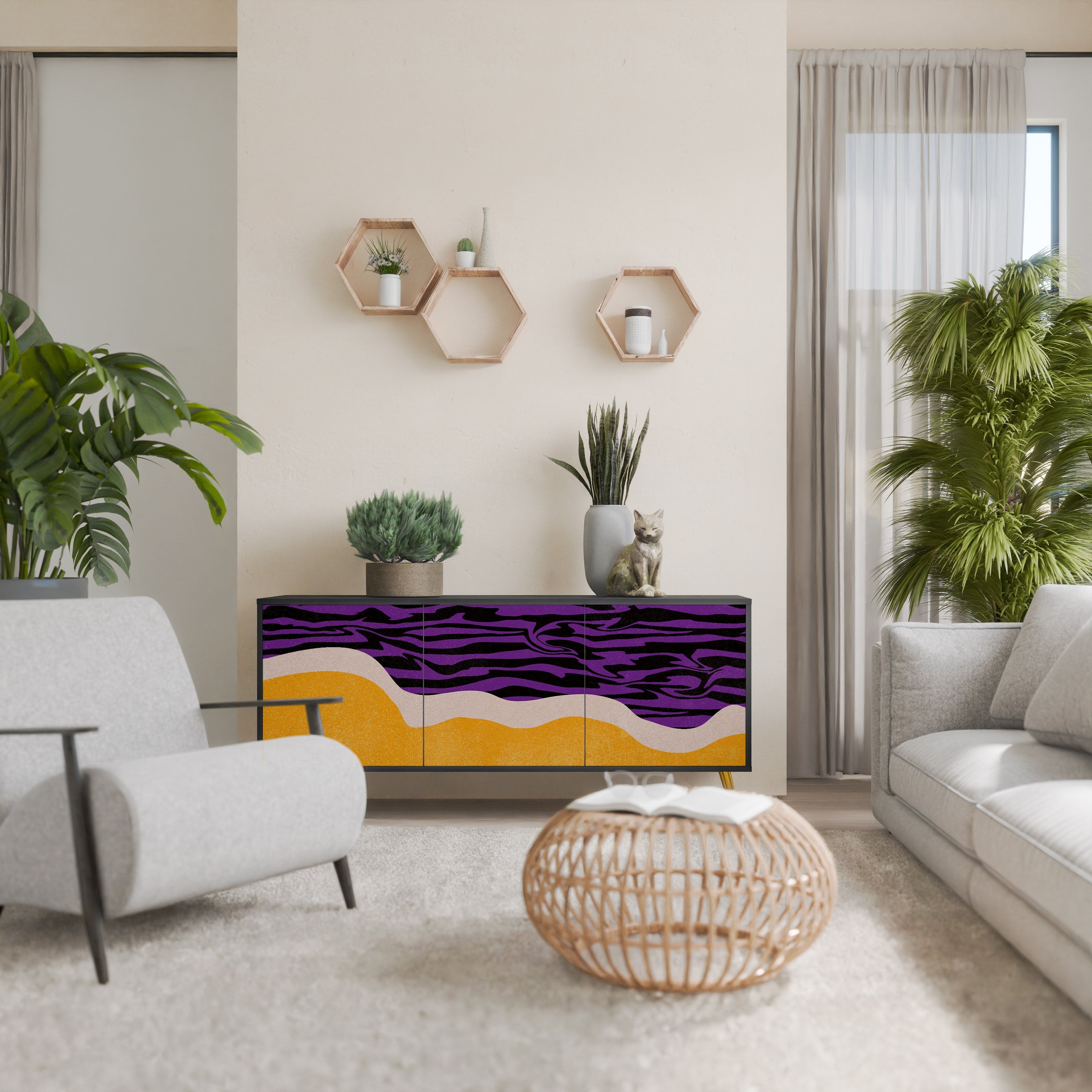 INDEPENDENT BORDER Aparador de 3 Portas em Acabamento Preto