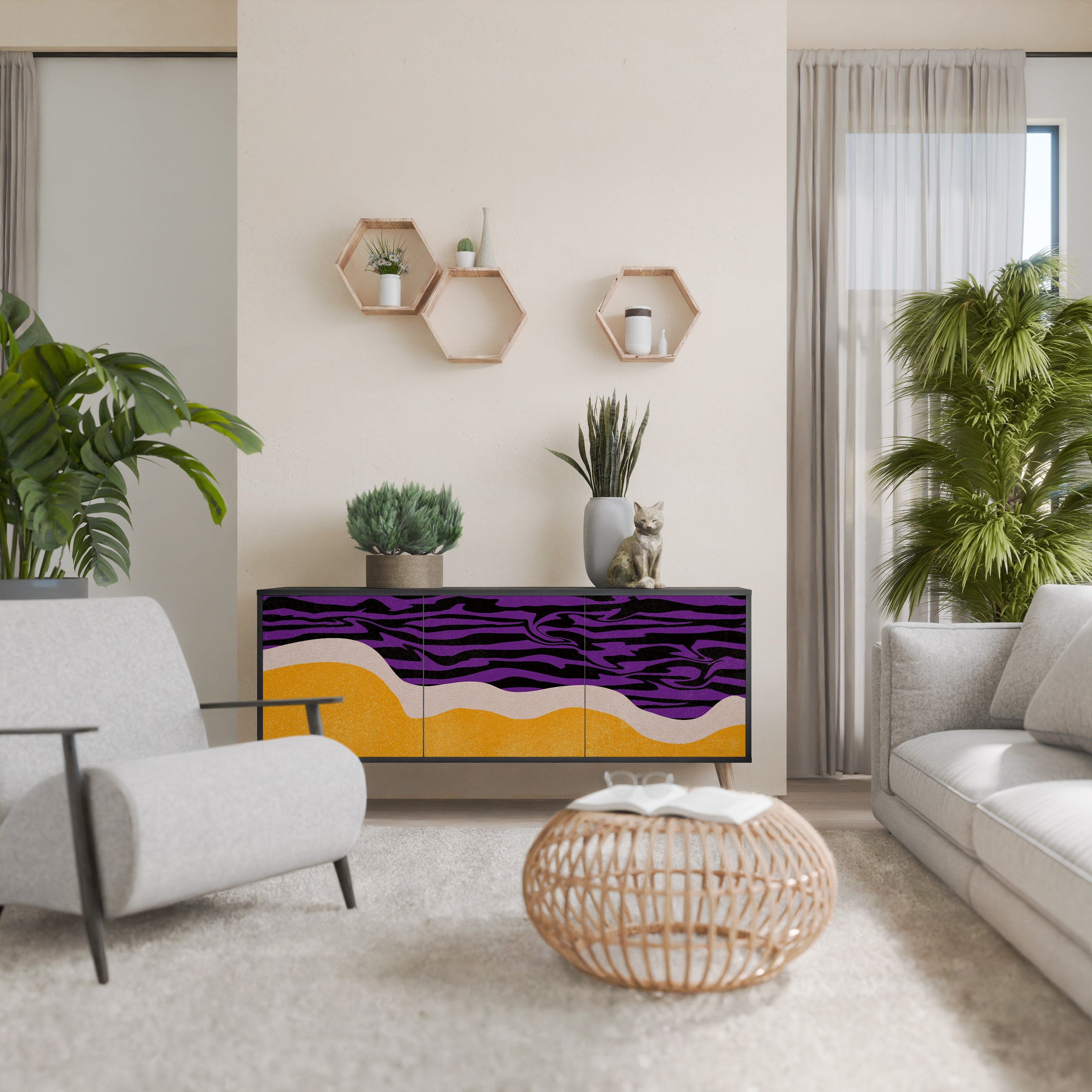 INDEPENDENT BORDER Aparador de 3 Portas em Acabamento Preto