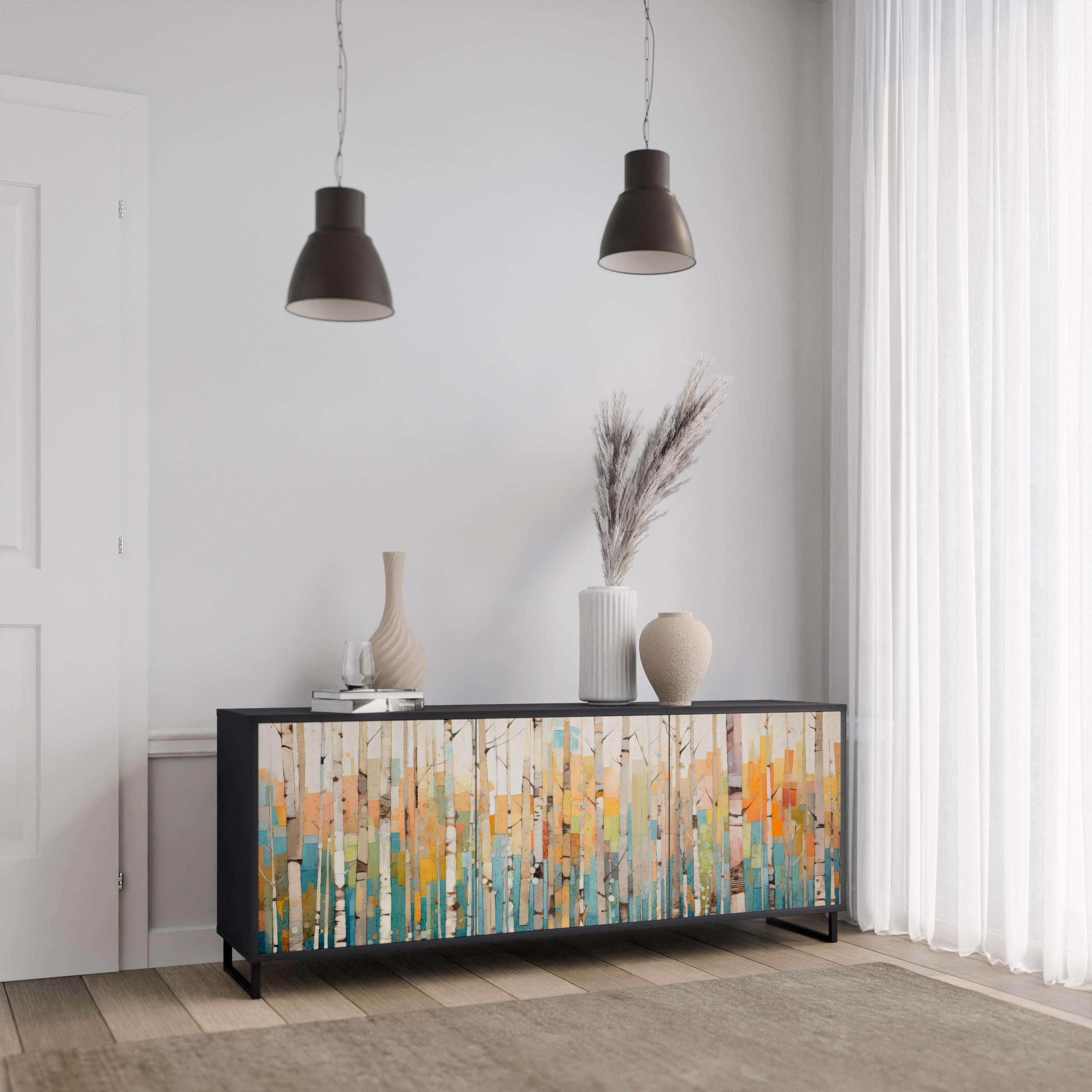 BIRCH KALEIDOSCOPE 3-Door Sideboard in Black Finish