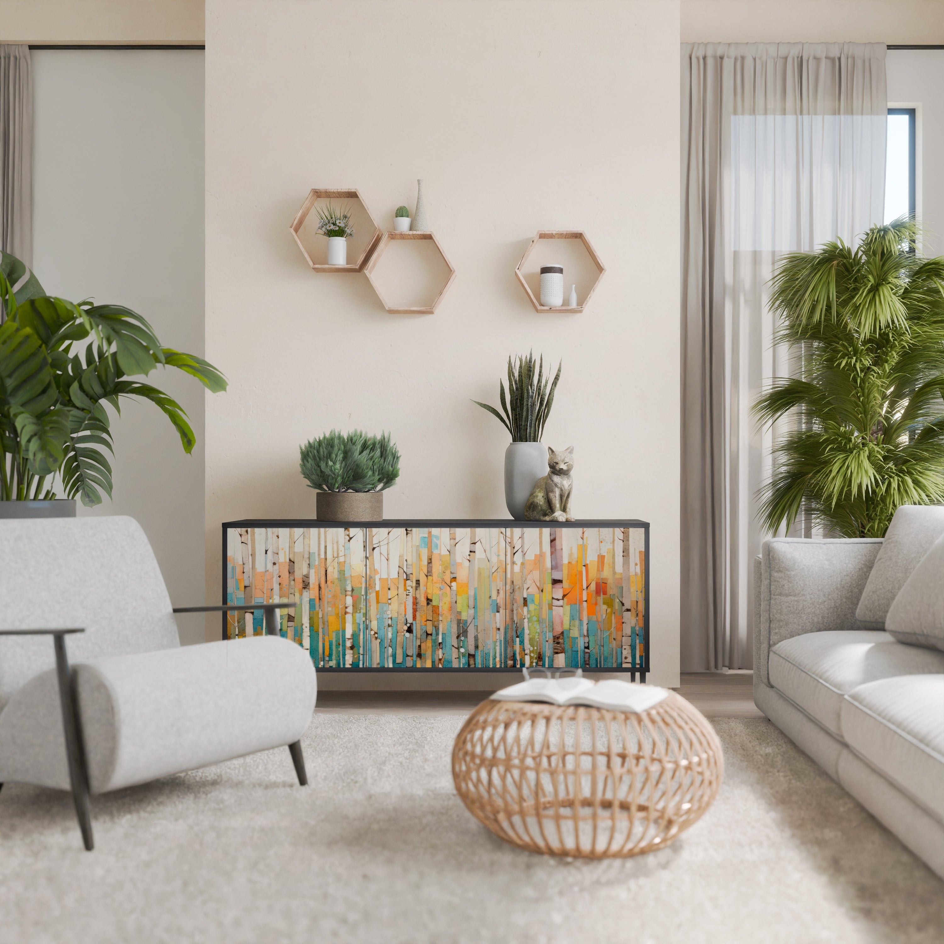 BIRCH KALEIDOSCOPE Aparador de 3 Portas em Acabamento Preto