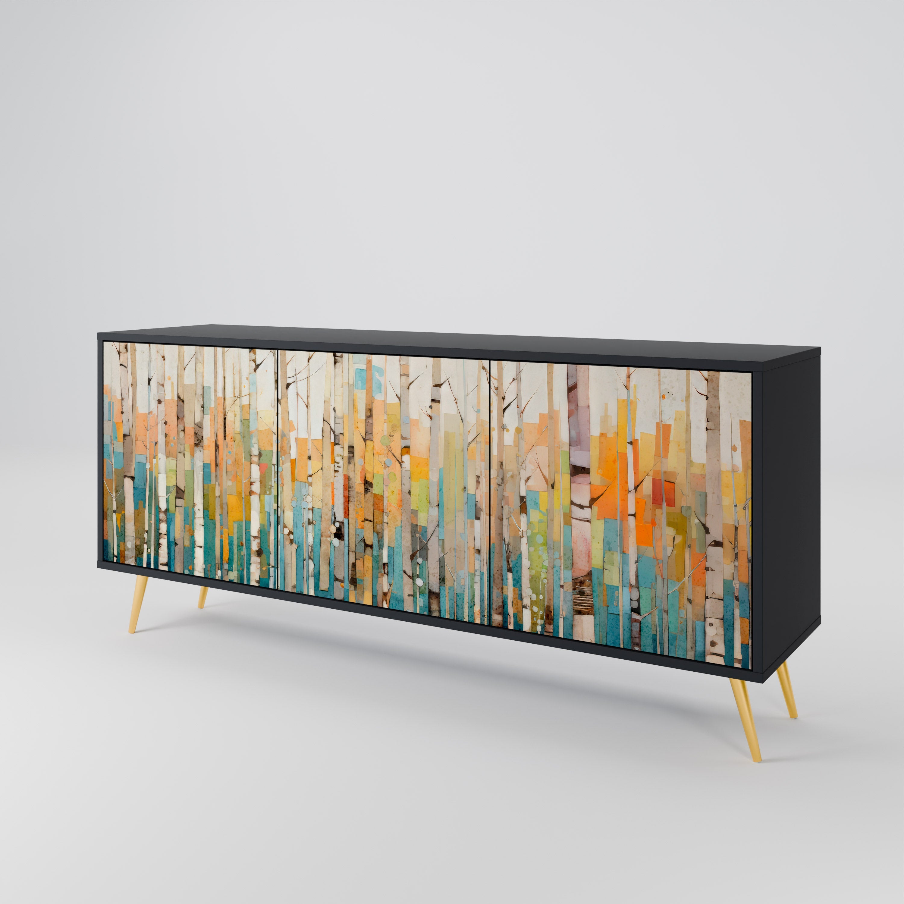 BIRCH KALEIDOSCOPE 3-Door Sideboard in Black Finish