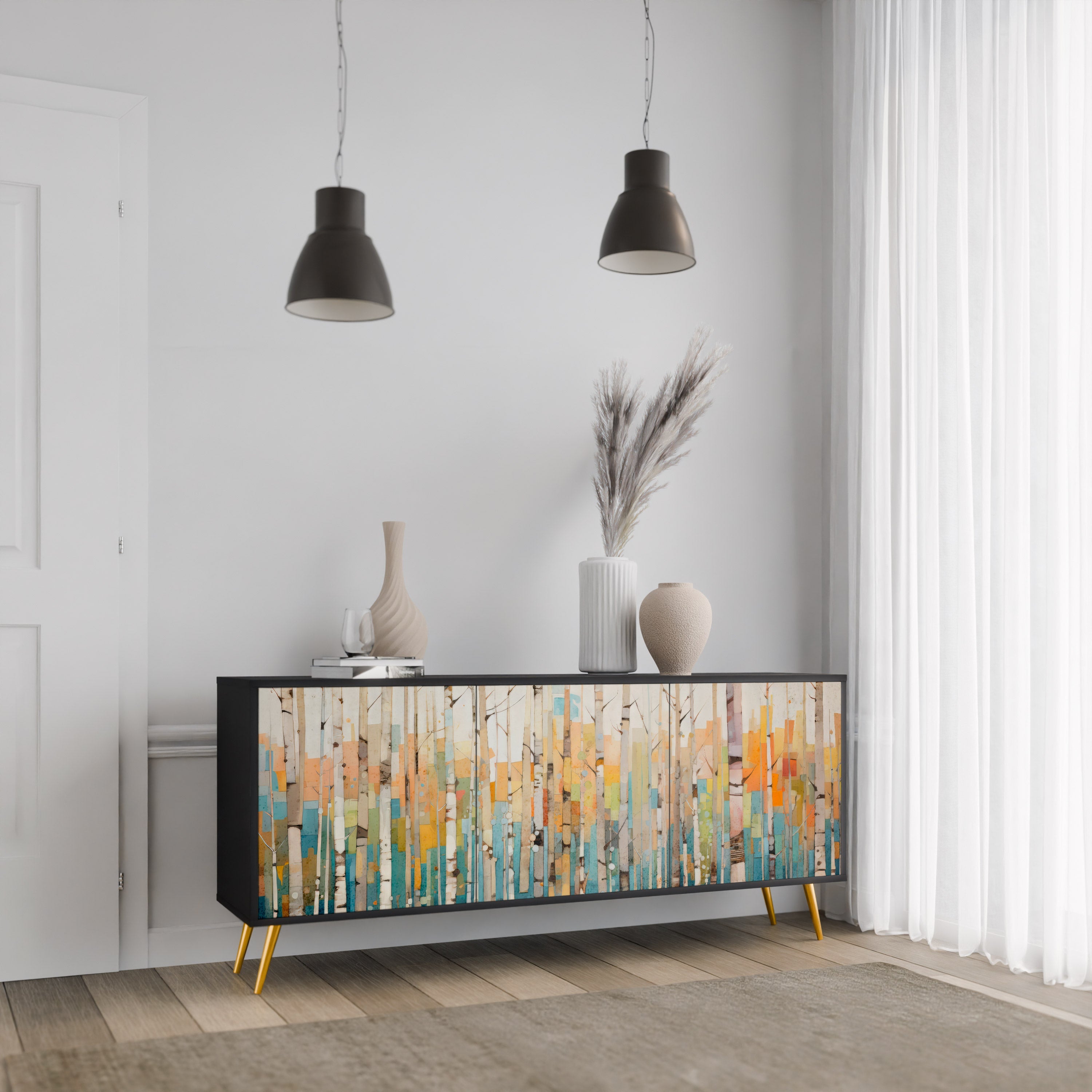 BIRCH KALEIDOSCOPE 3-Door Sideboard in Black Finish