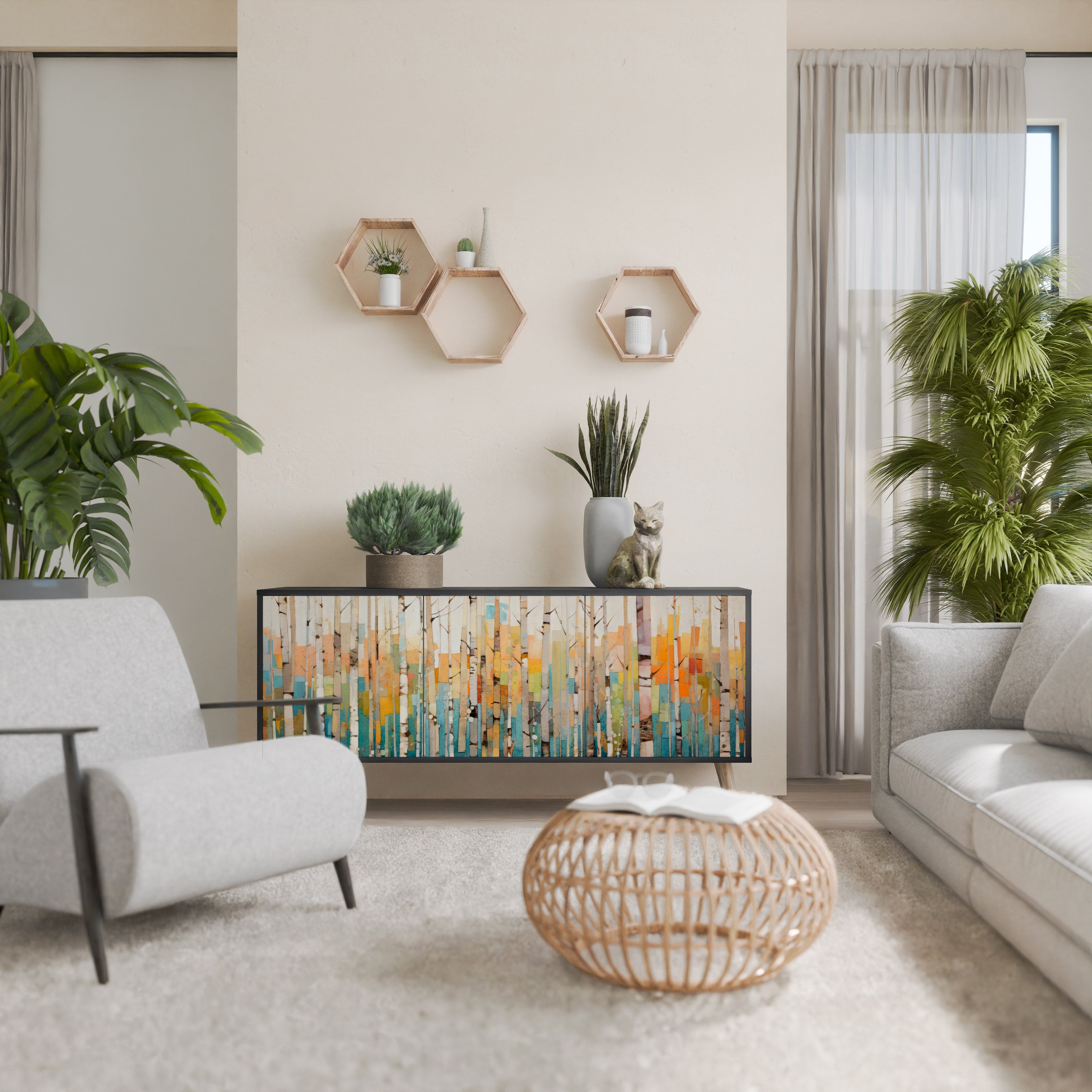 BIRCH KALEIDOSCOPE 3-Door Sideboard in Black Finish