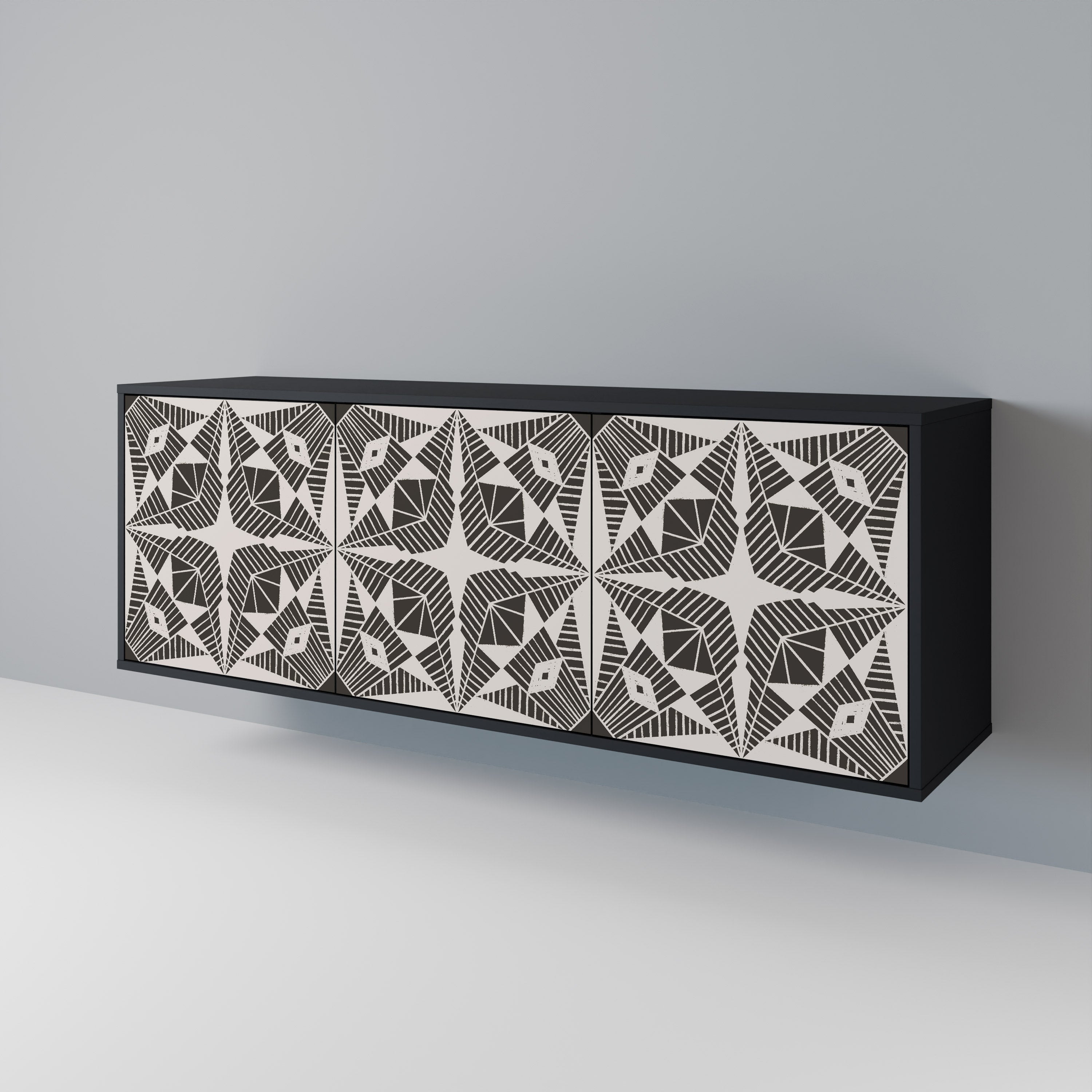 MONOCHROME NEXUS Aparador de 3 Portas em Acabamento Preto