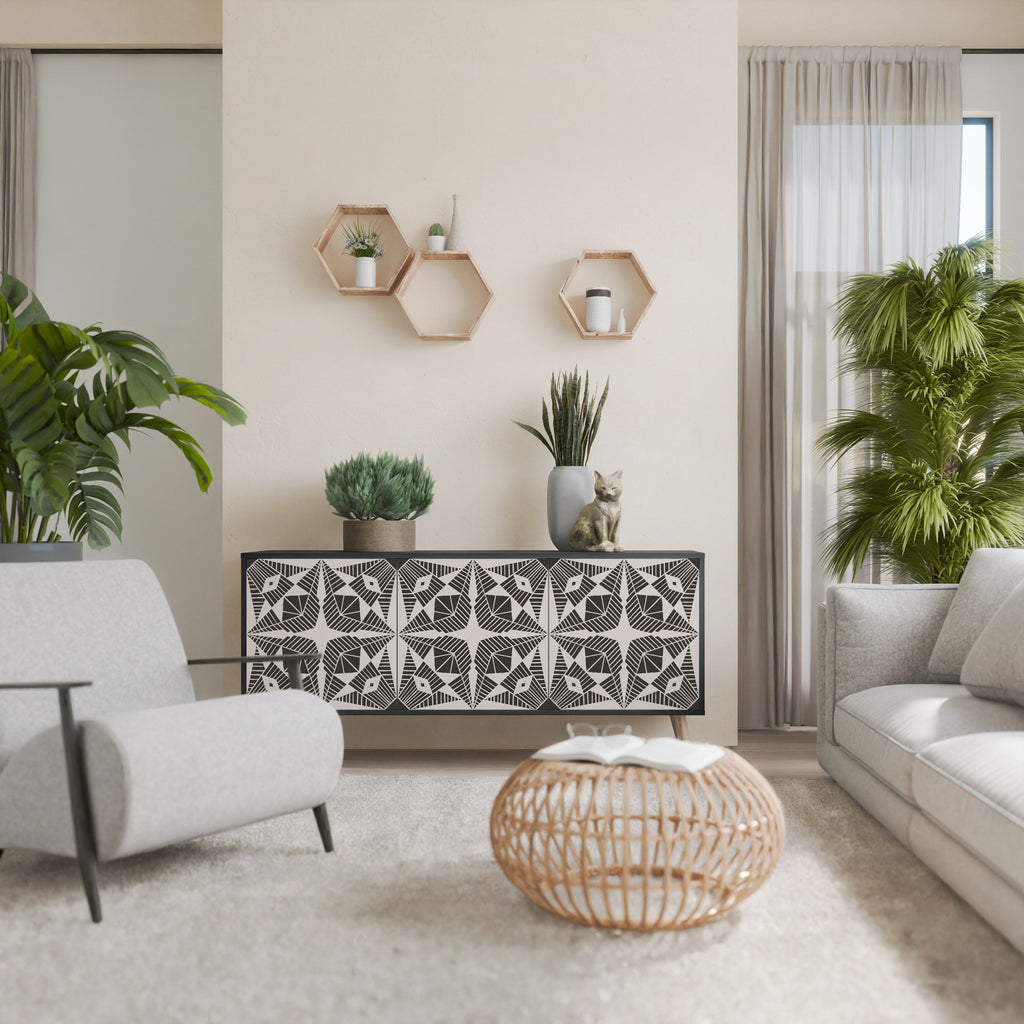 MONOCHROME NEXUS Aparador de 3 Portas em Acabamento Preto