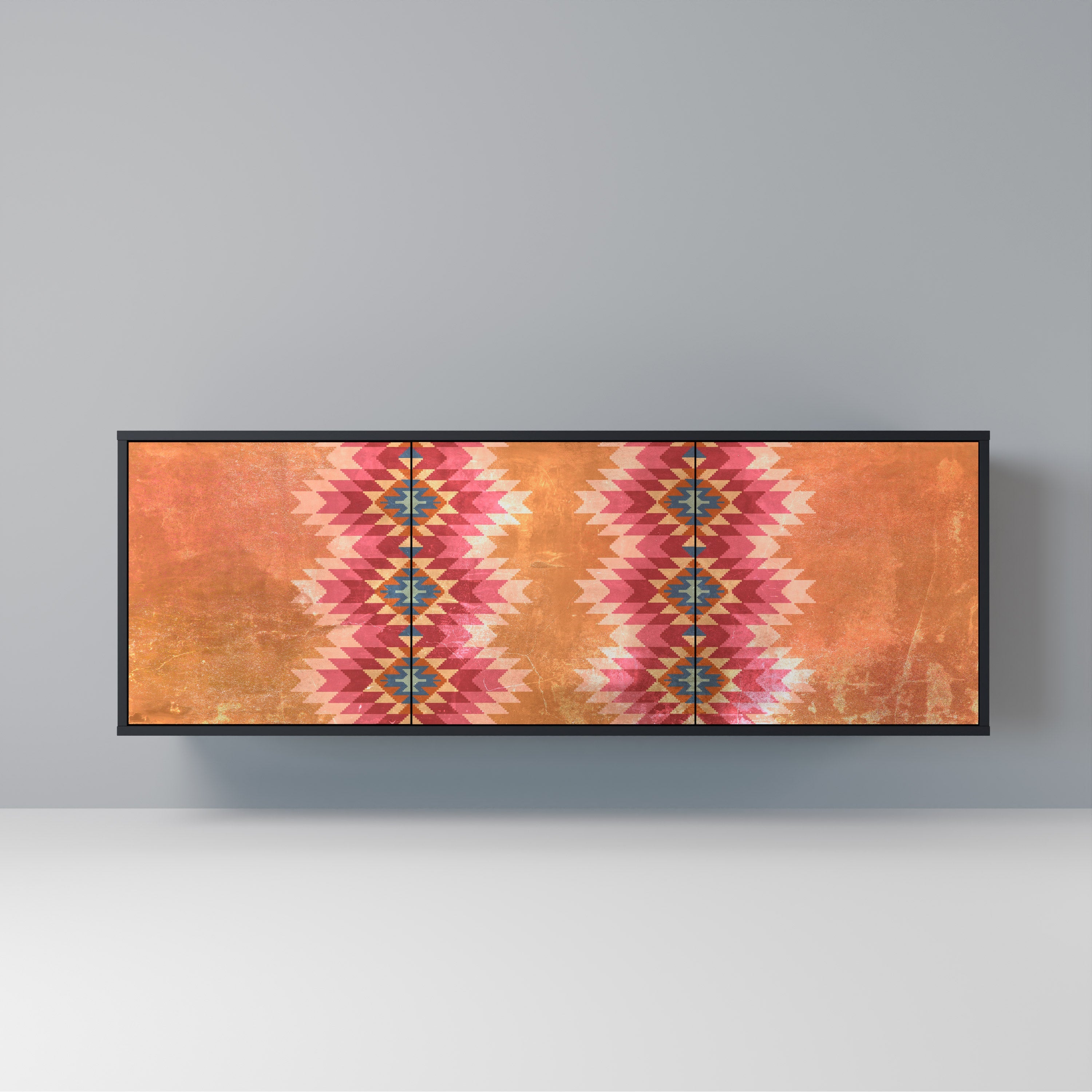 INDIAN FOLK Aparador de 3 Portas em Acabamento Preto