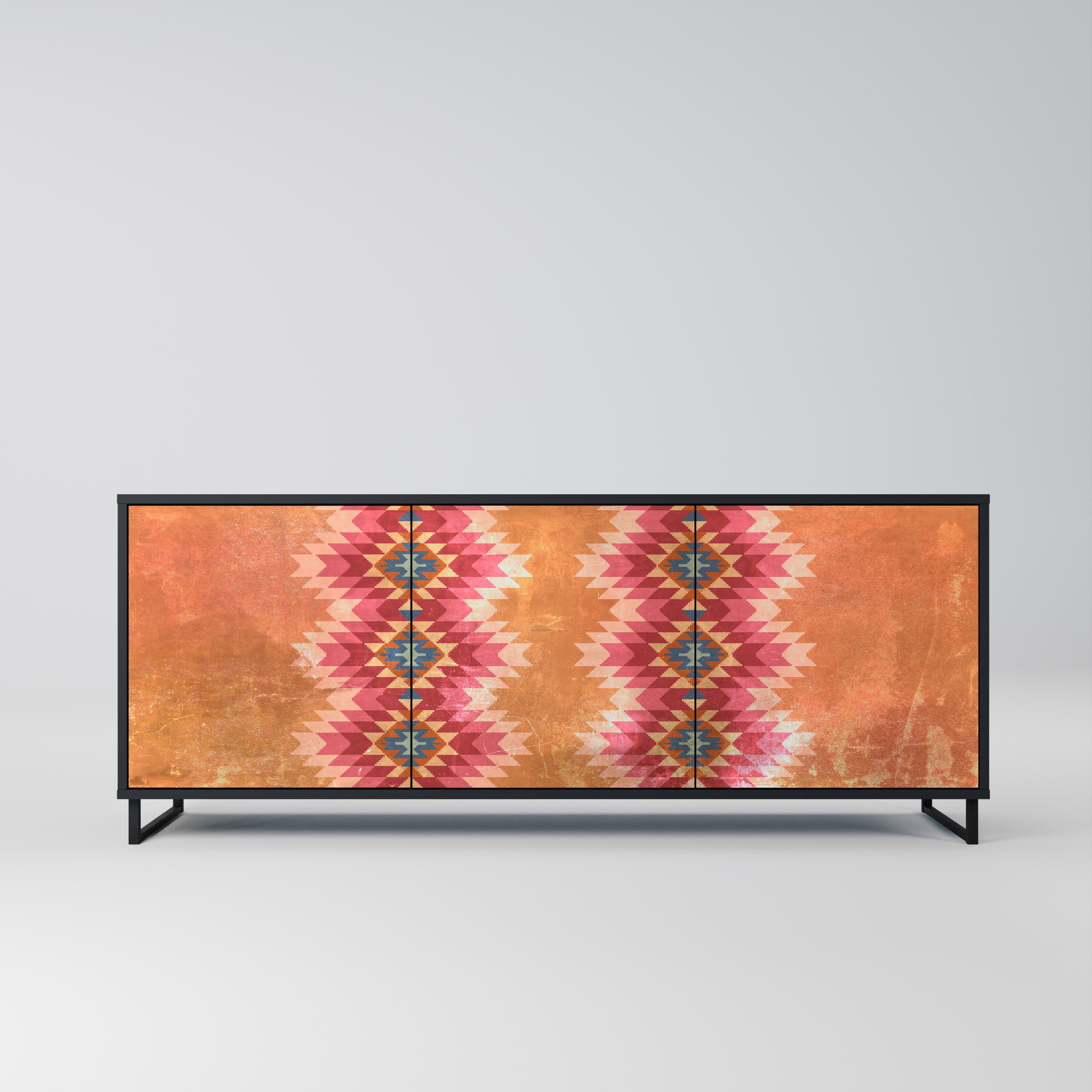 INDIAN FOLK Aparador de 3 Portas em Acabamento Preto